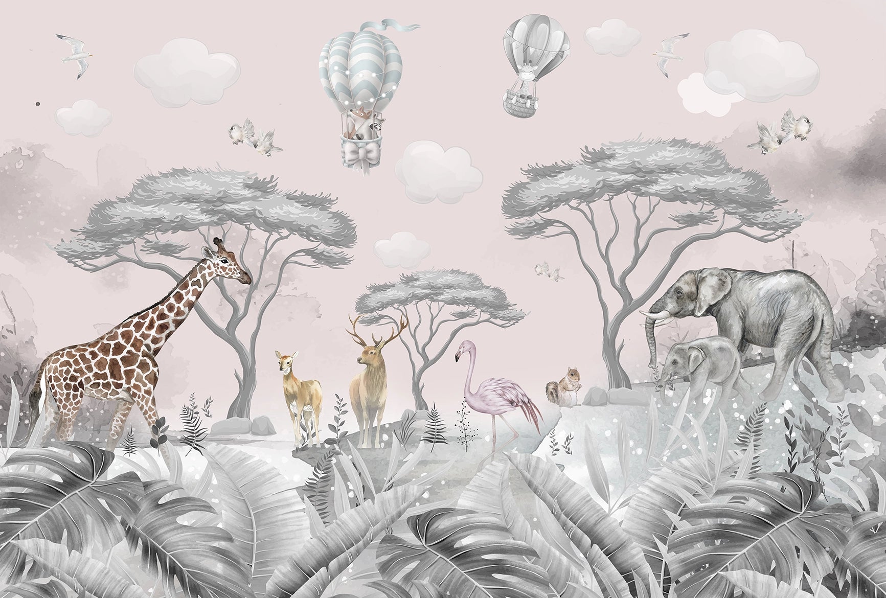 Jungle Rose panoramic wallpaper for children's room