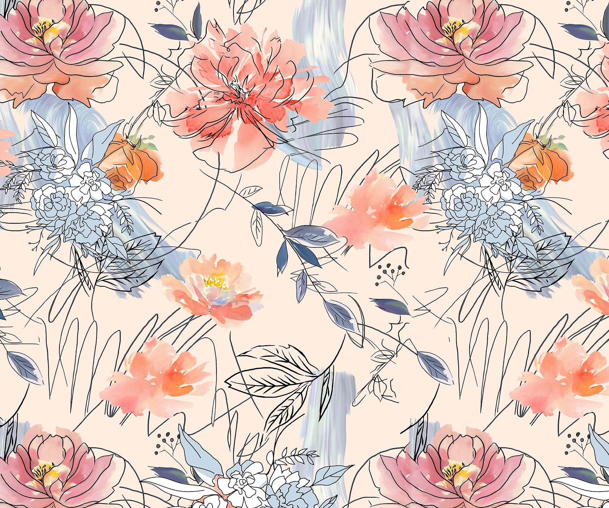 Spring Bursts Graphic Floral Wallpaper