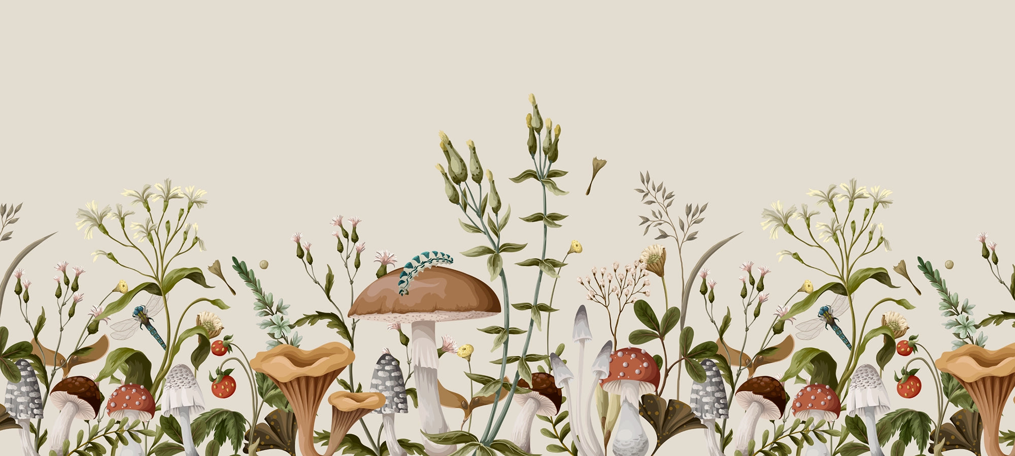 Enchanting Mushrooms Panoramic Wallpaper