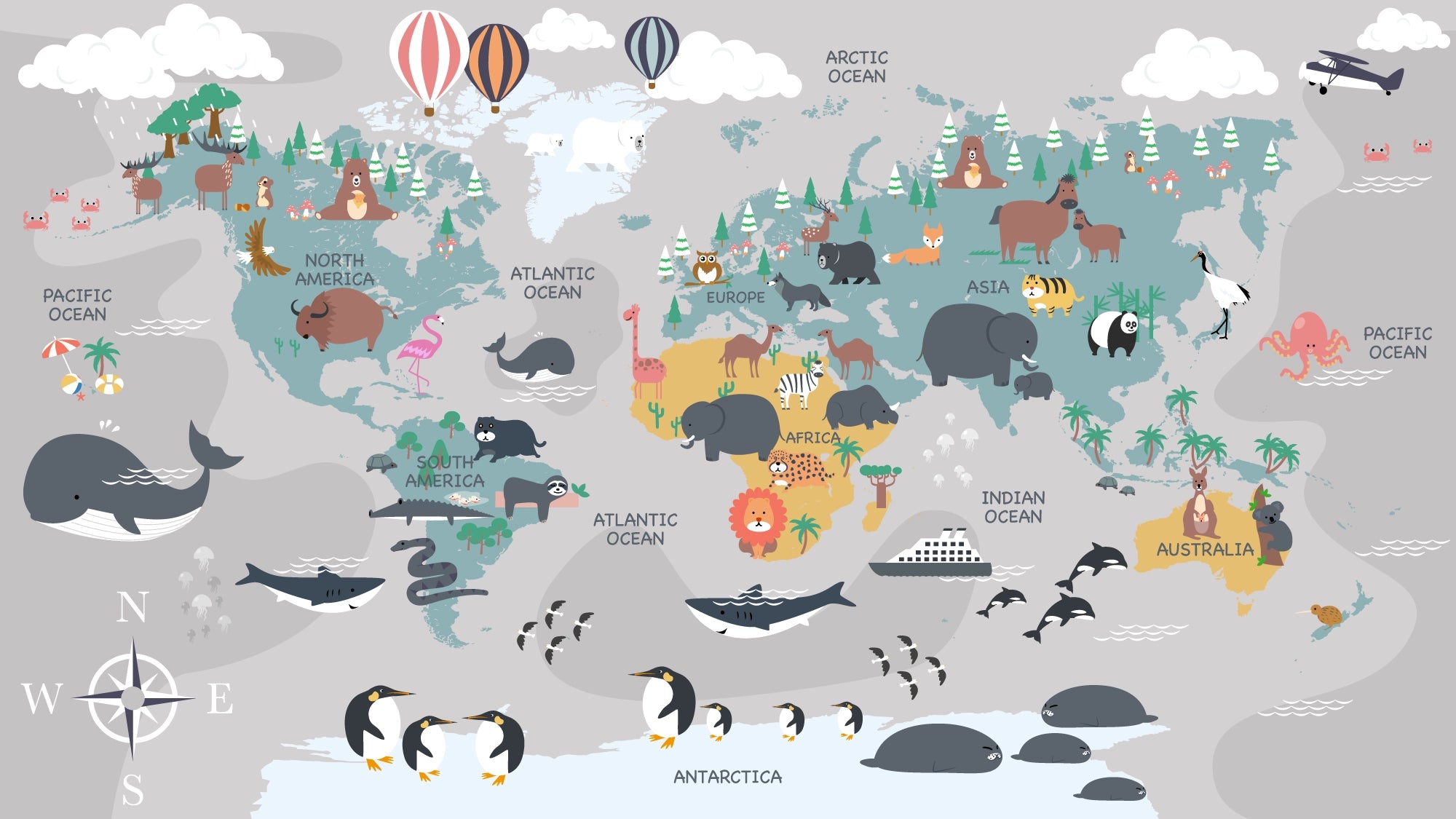 World Map Kids Room Wallpaper