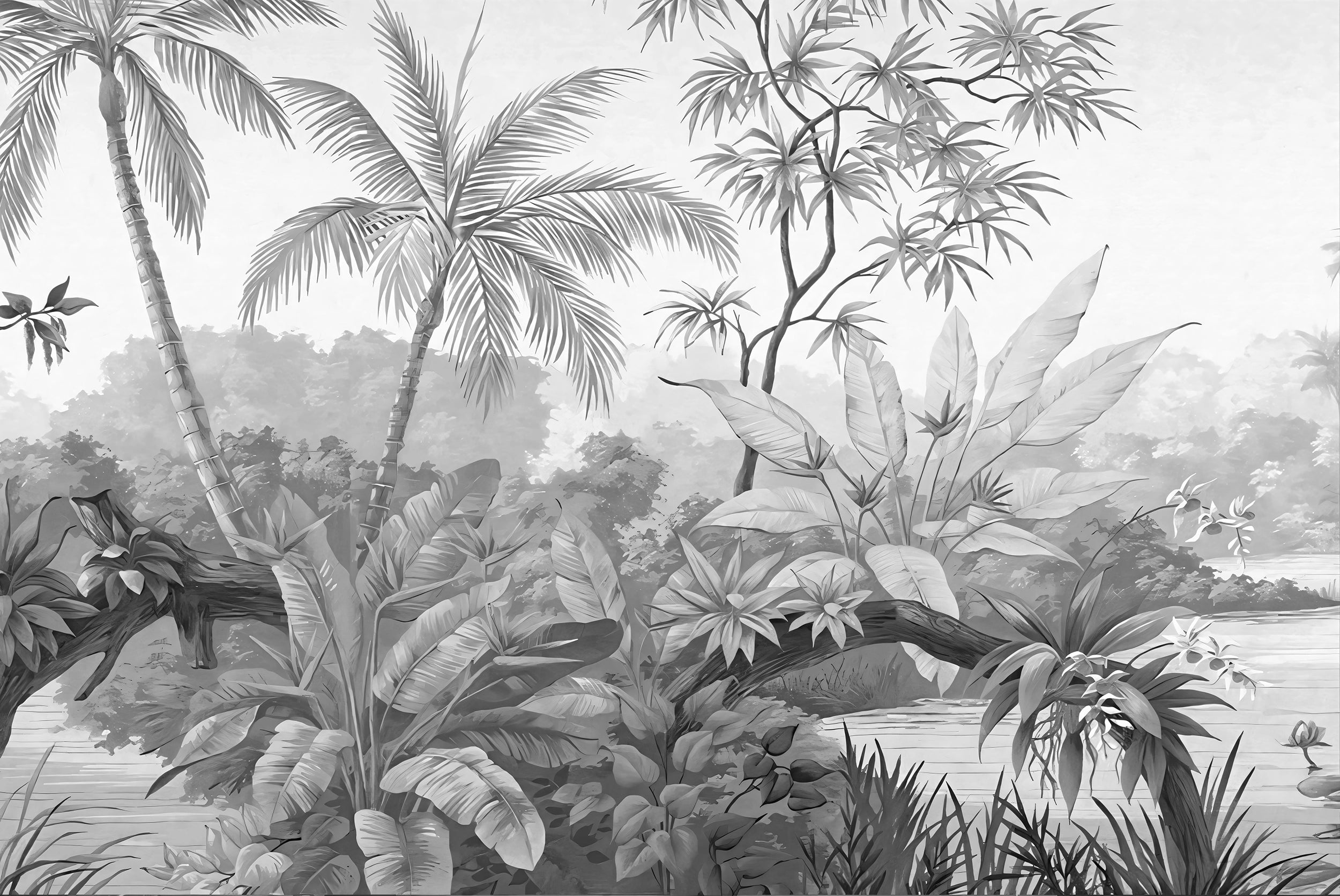 Trendy Black and White Jungle Wallpaper