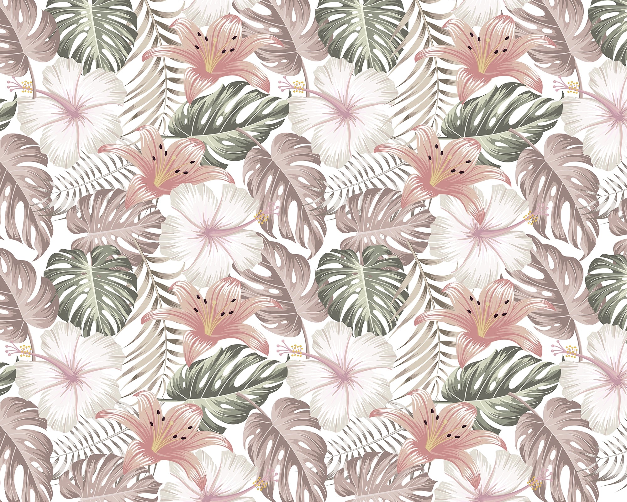 Hibiscus and monstera wallpaper