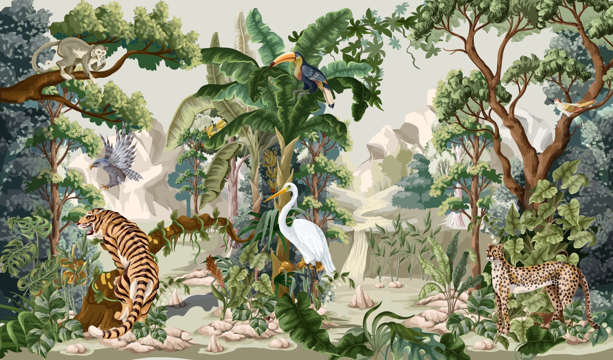 Jungle Animals Panoramic Wallpaper