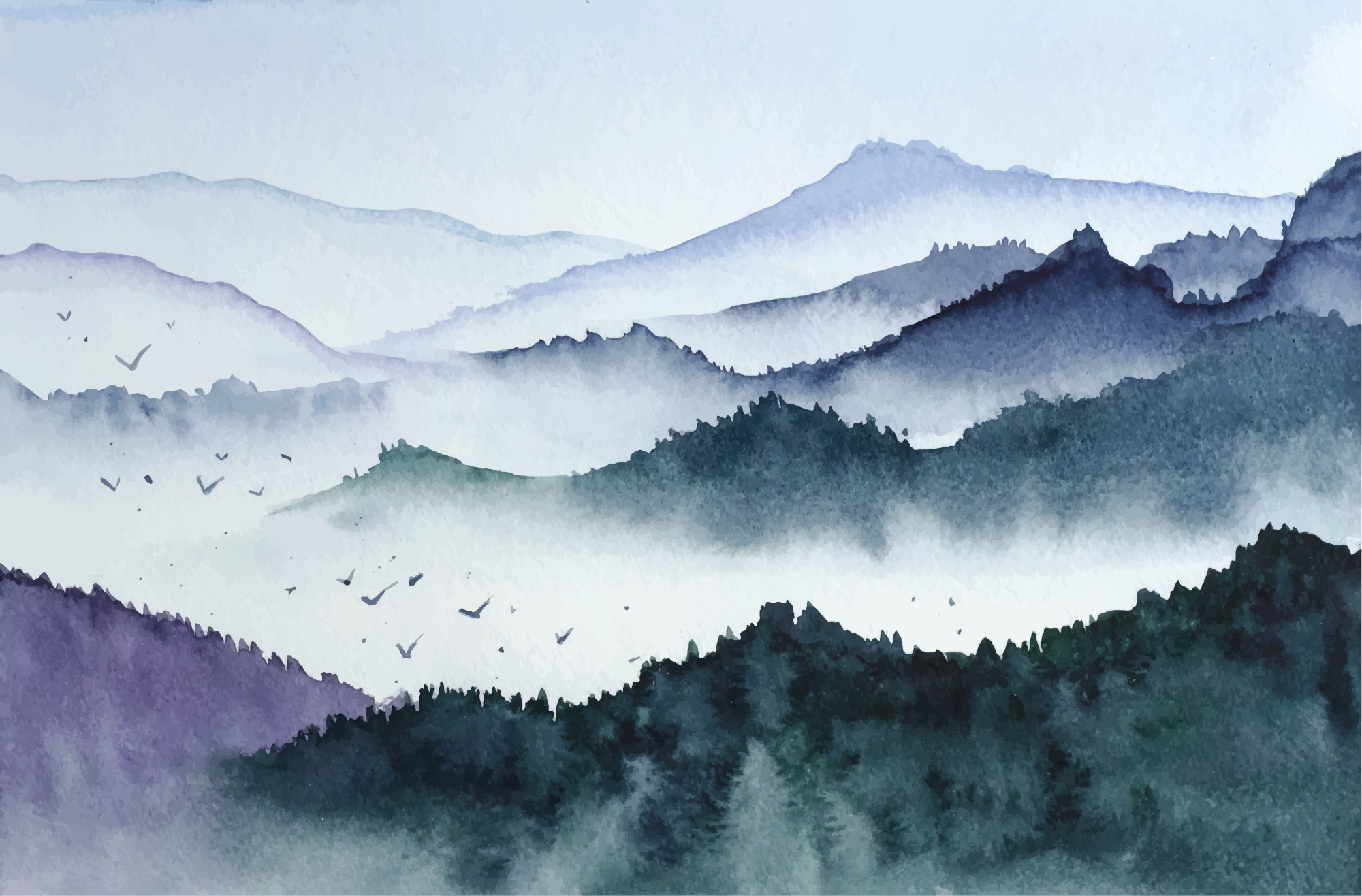 Papier peint tendance montagne aquarelle