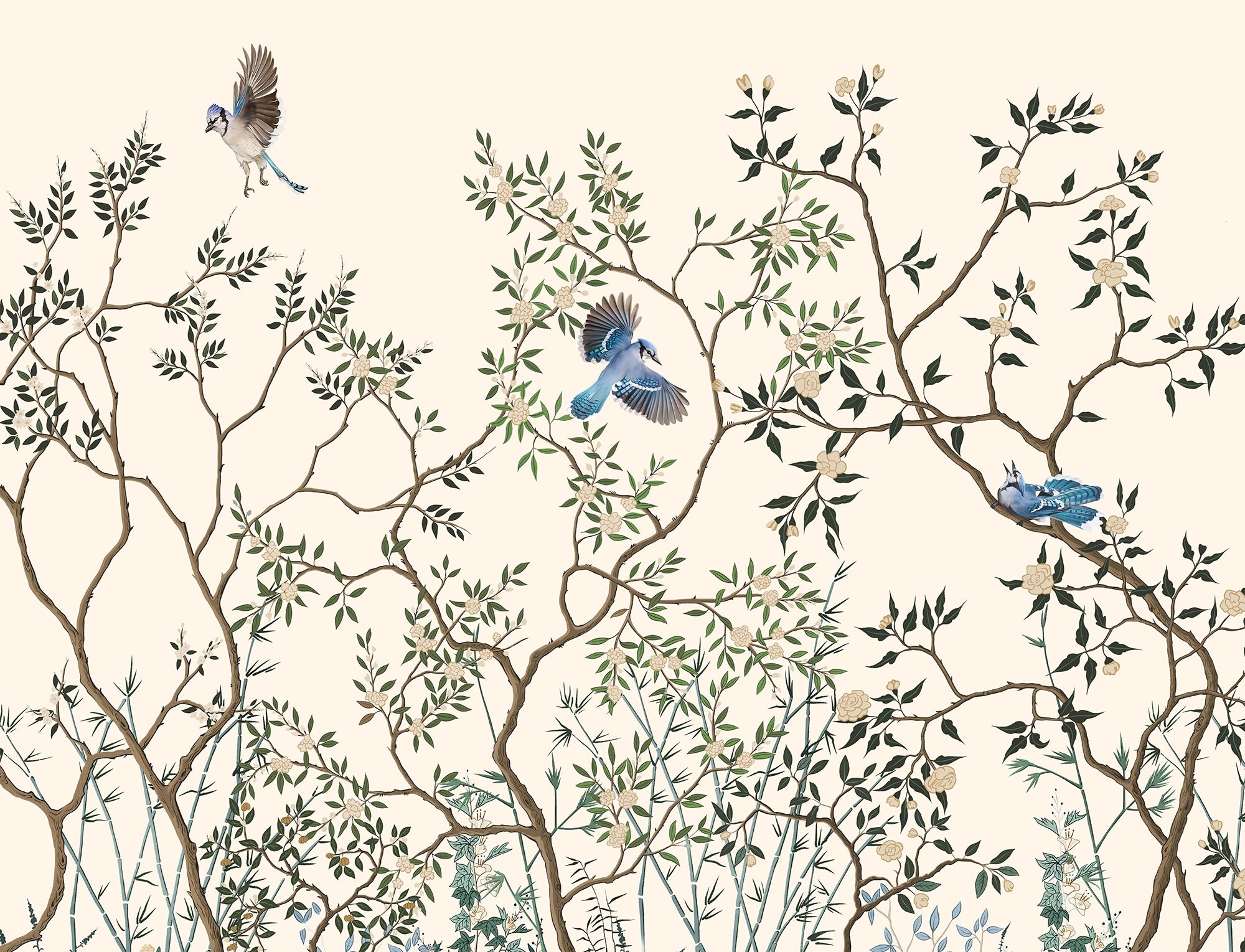 Vintage Chinese Birds Wallpaper