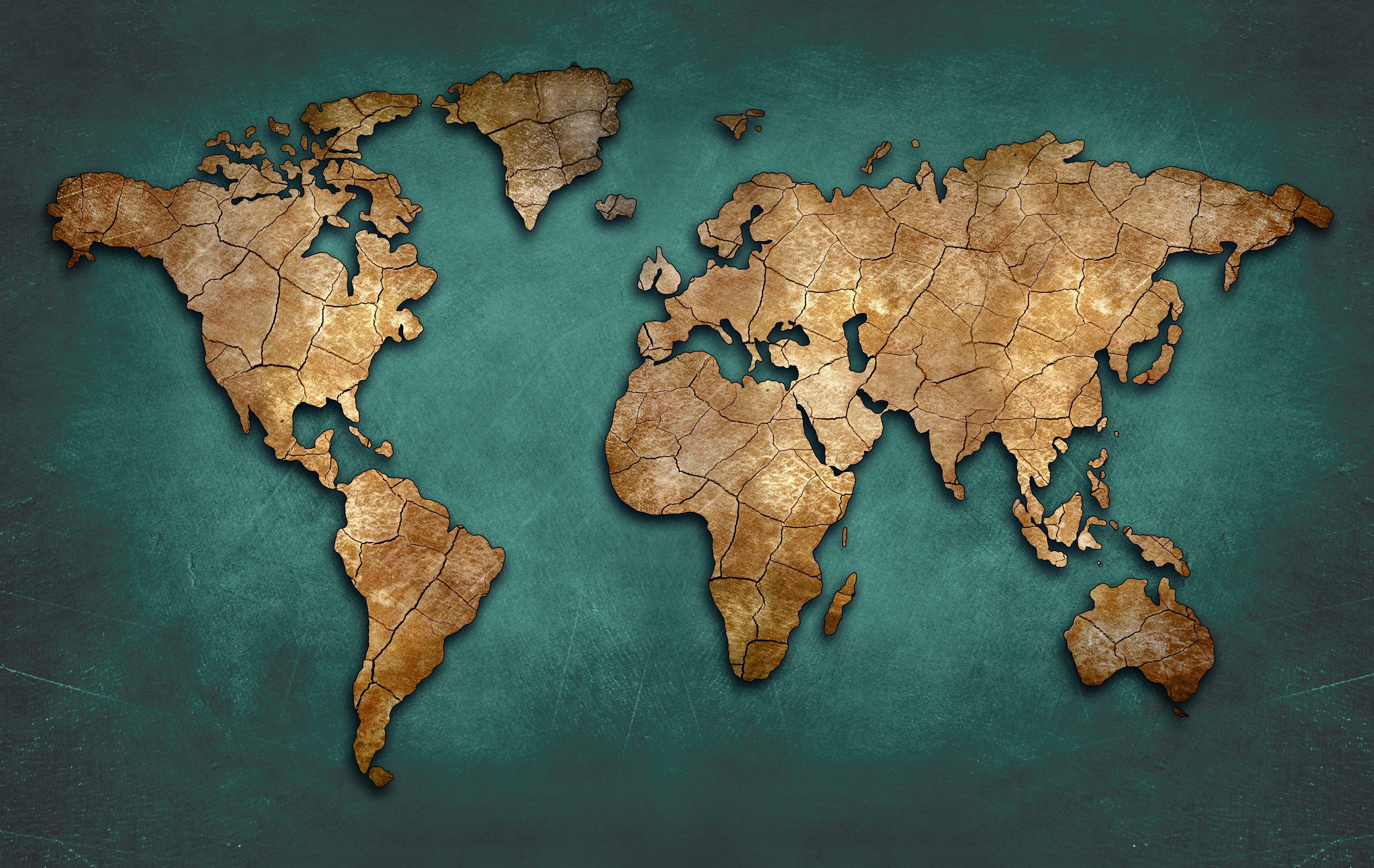 Emerald Green Vintage World Map Wallpaper