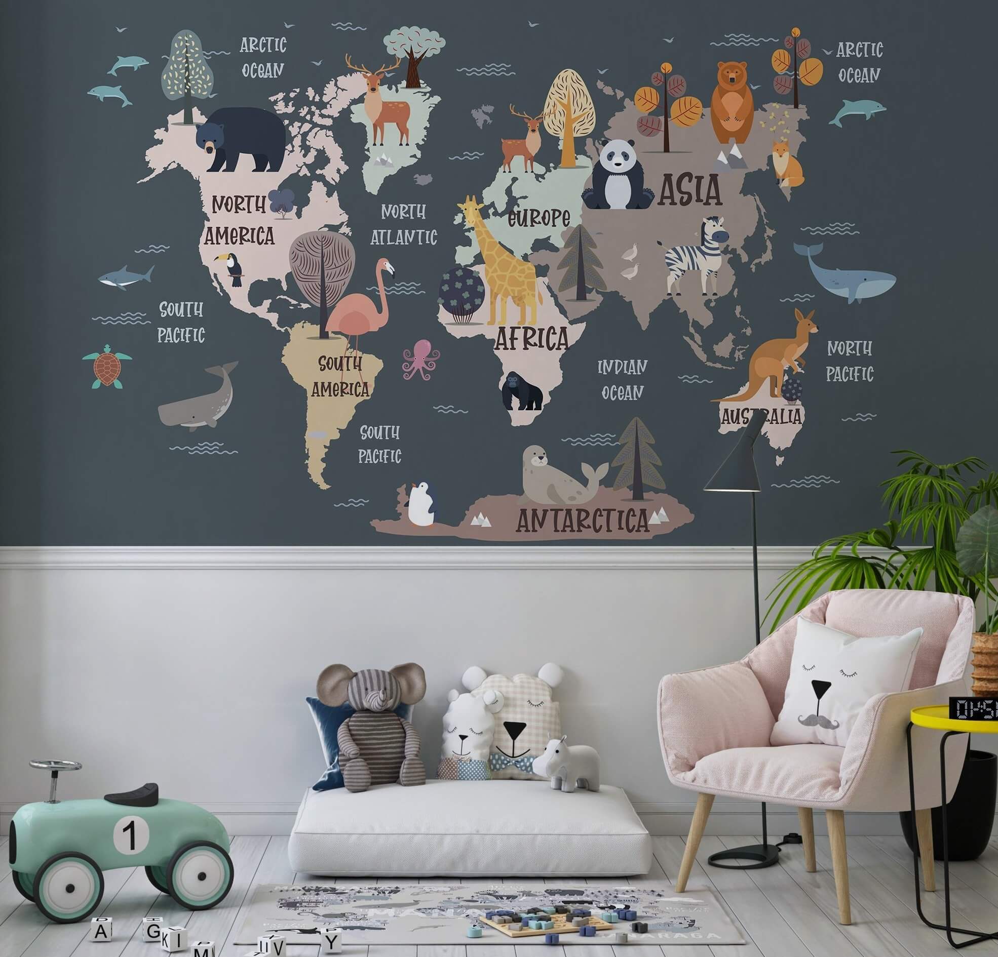 Décor mural Carte du monde des animaux livraison offerte - Kam & Leon