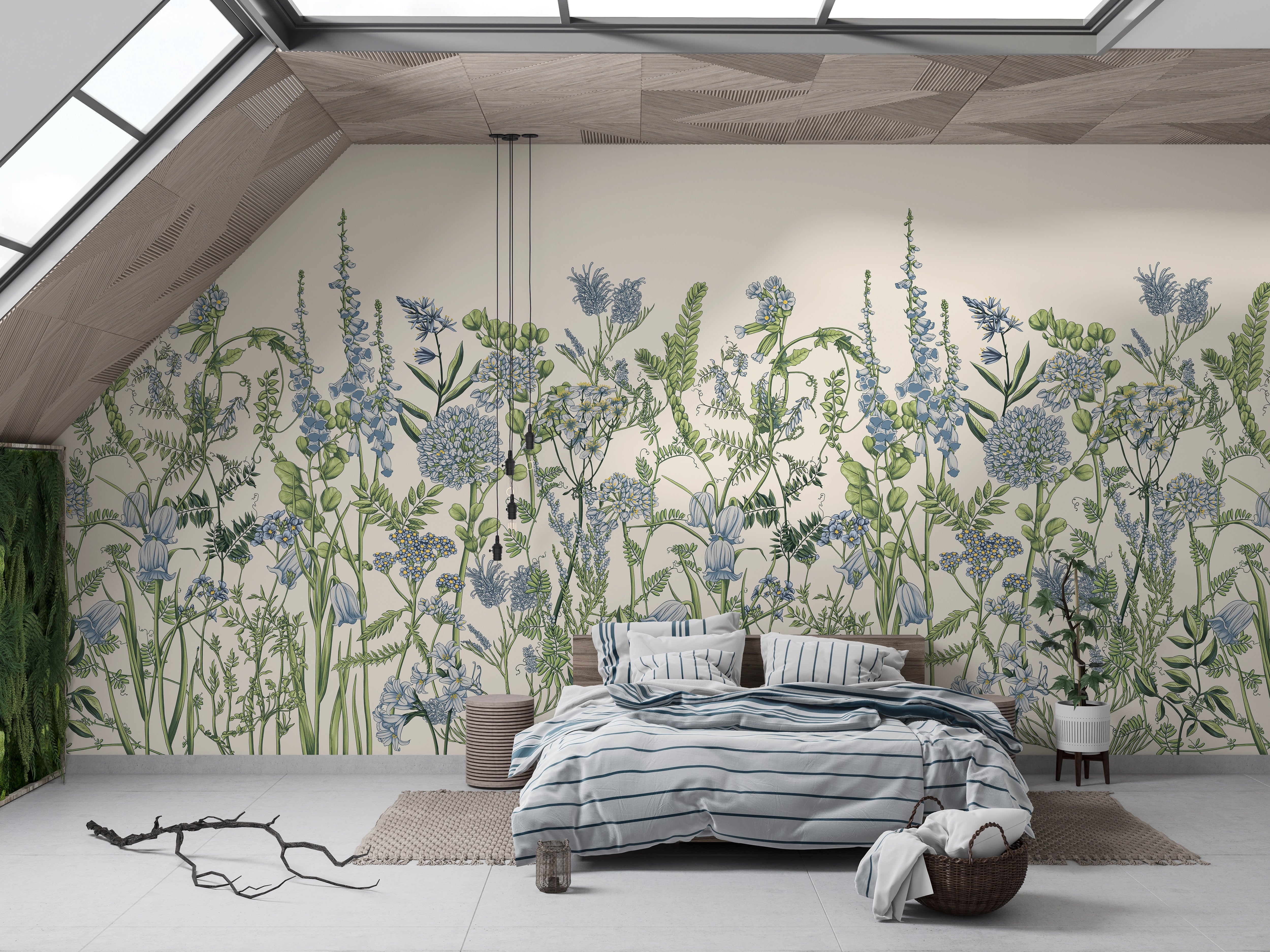 Panoramic wall decor blue flowers