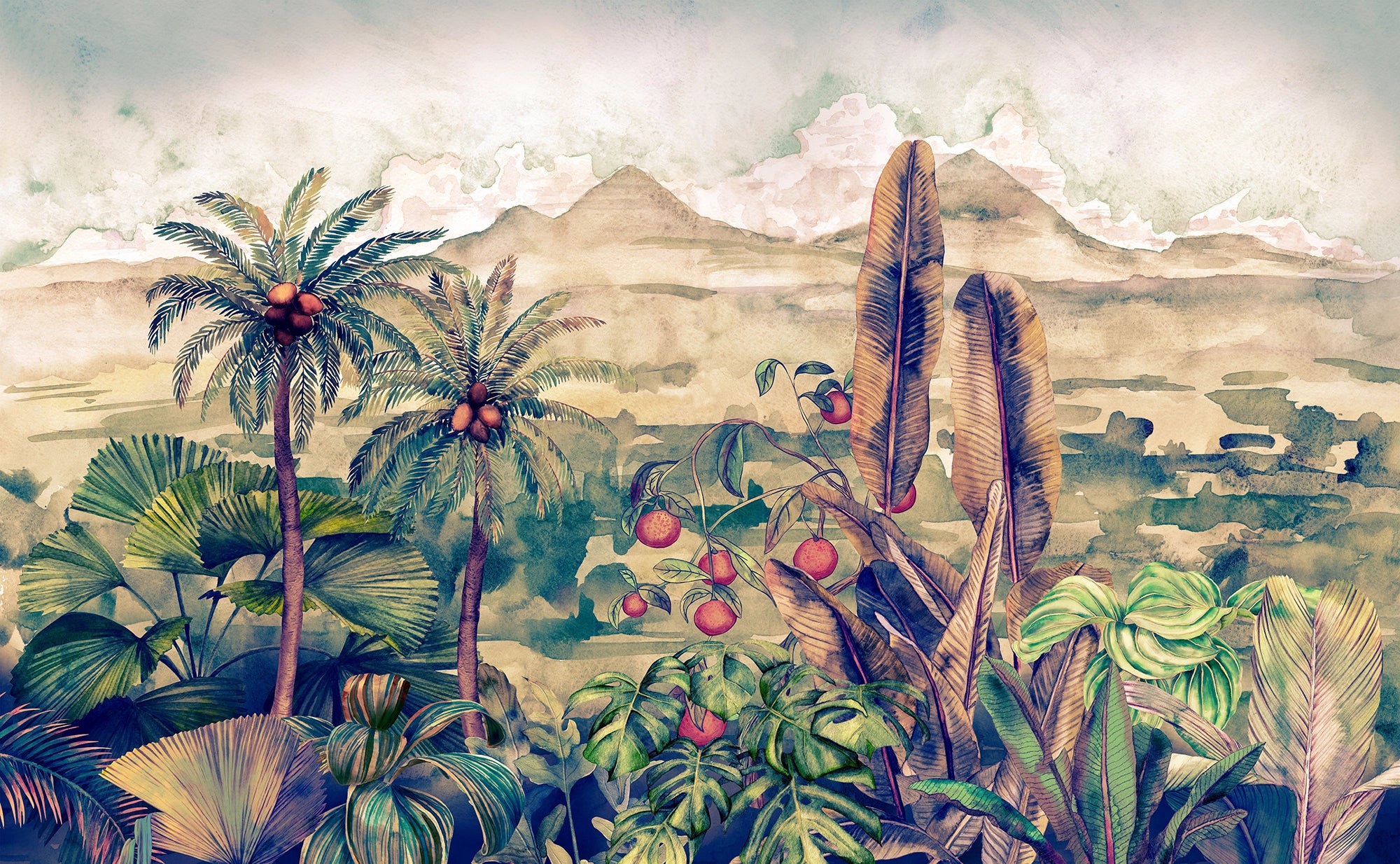 Panoramic coconut tree mural