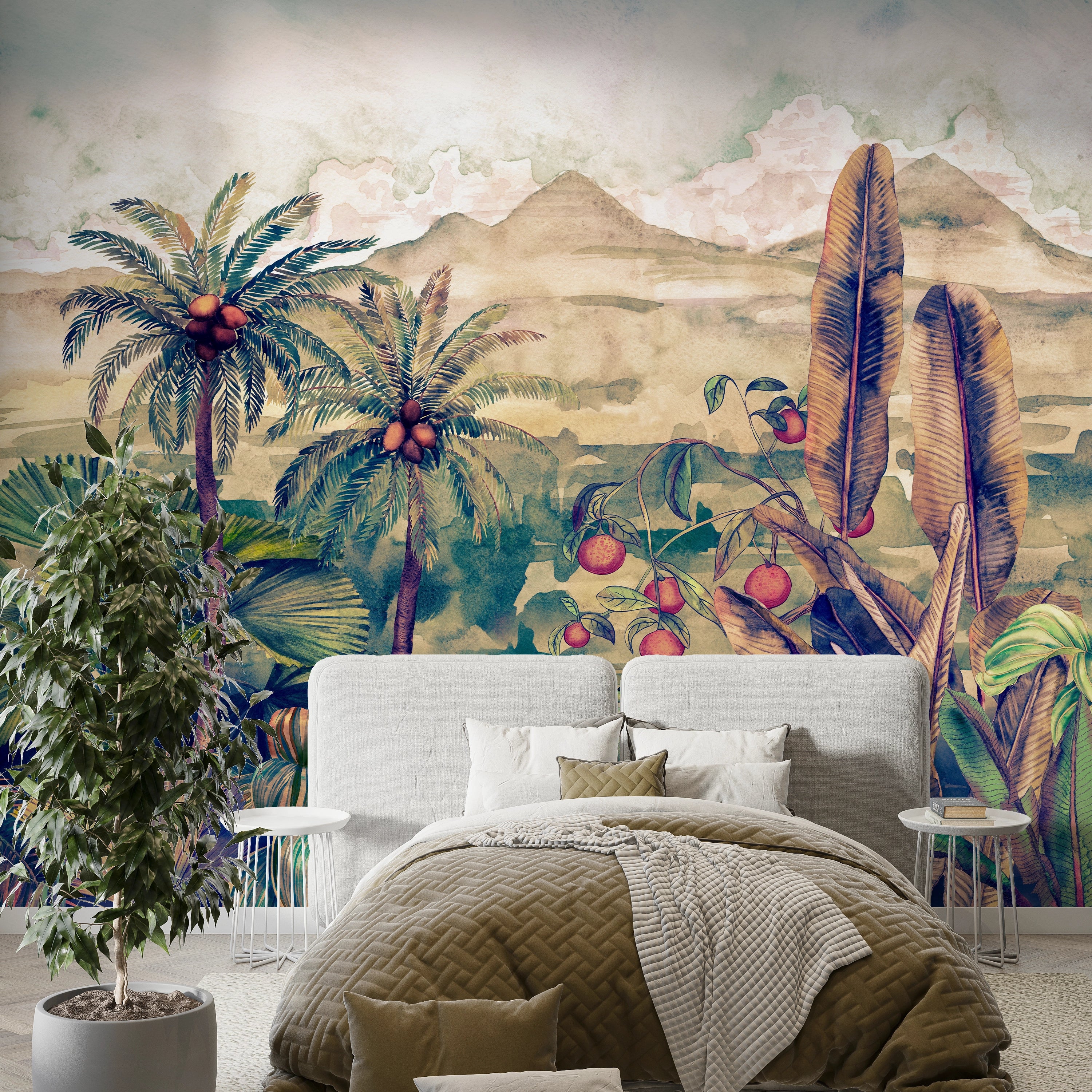 Panoramic coconut tree mural