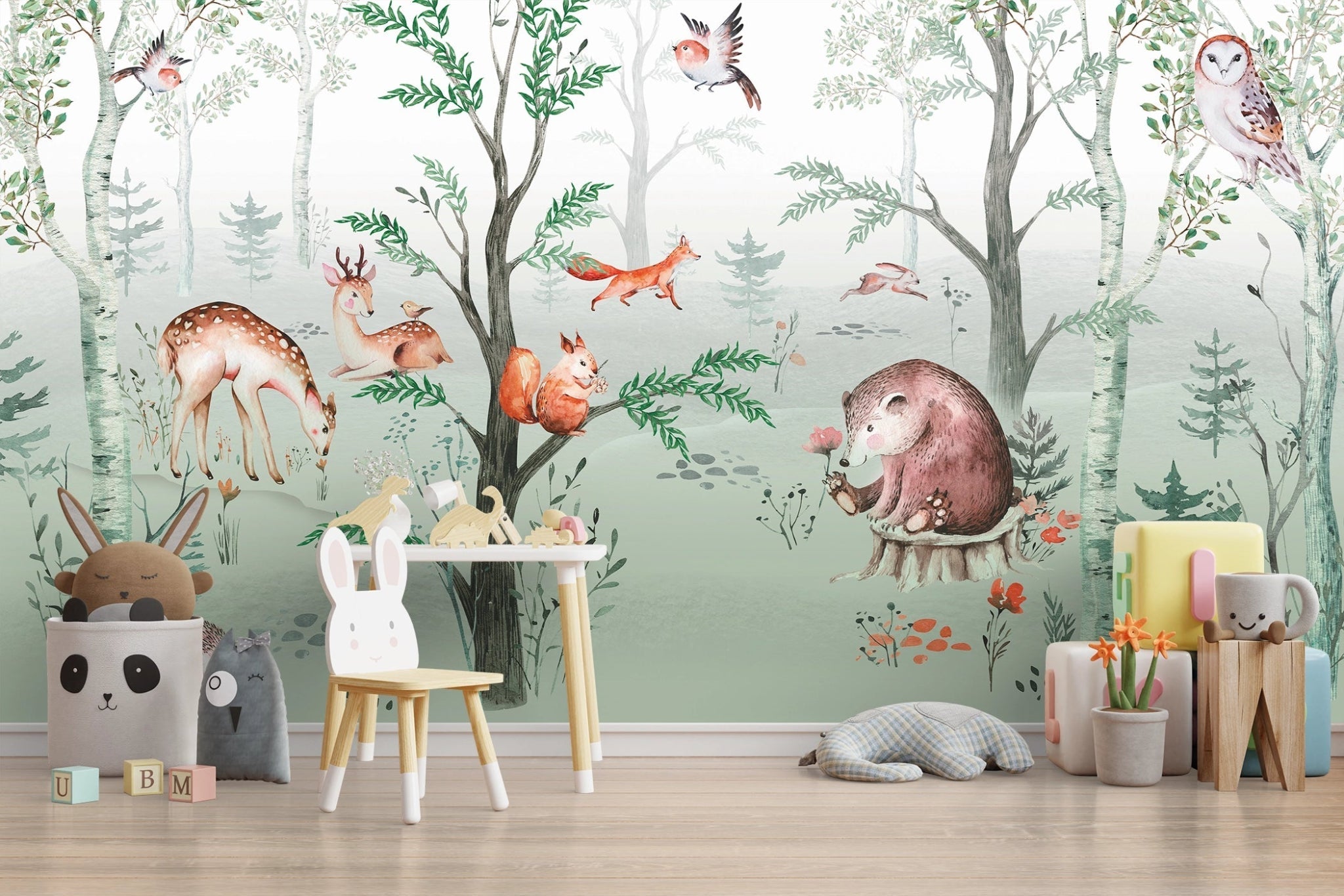 Papier peitn animaux de la forêt chambre enfant - Kam & Leon