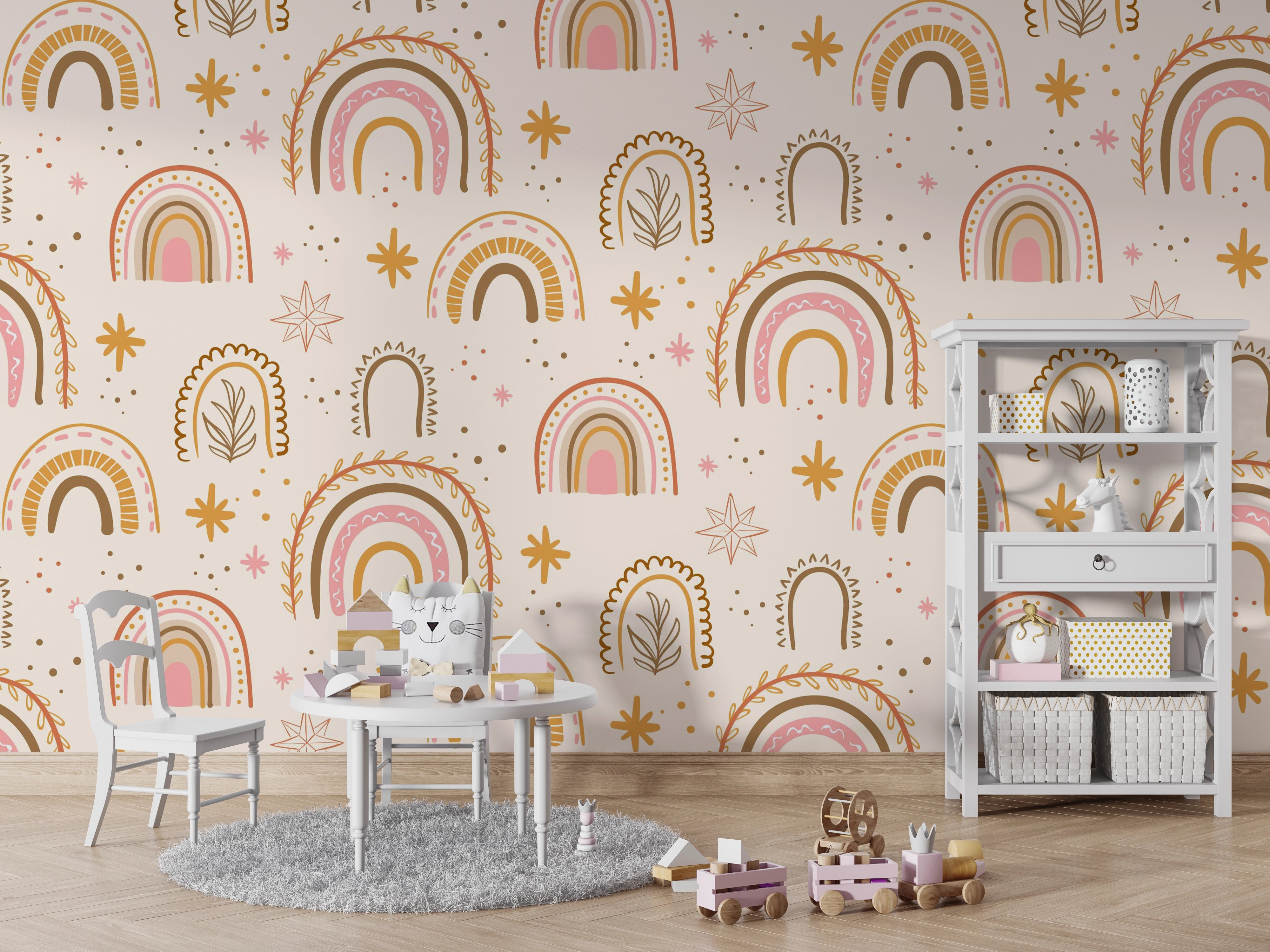 Bohemian Rainbow Wallpaper for Kids Room