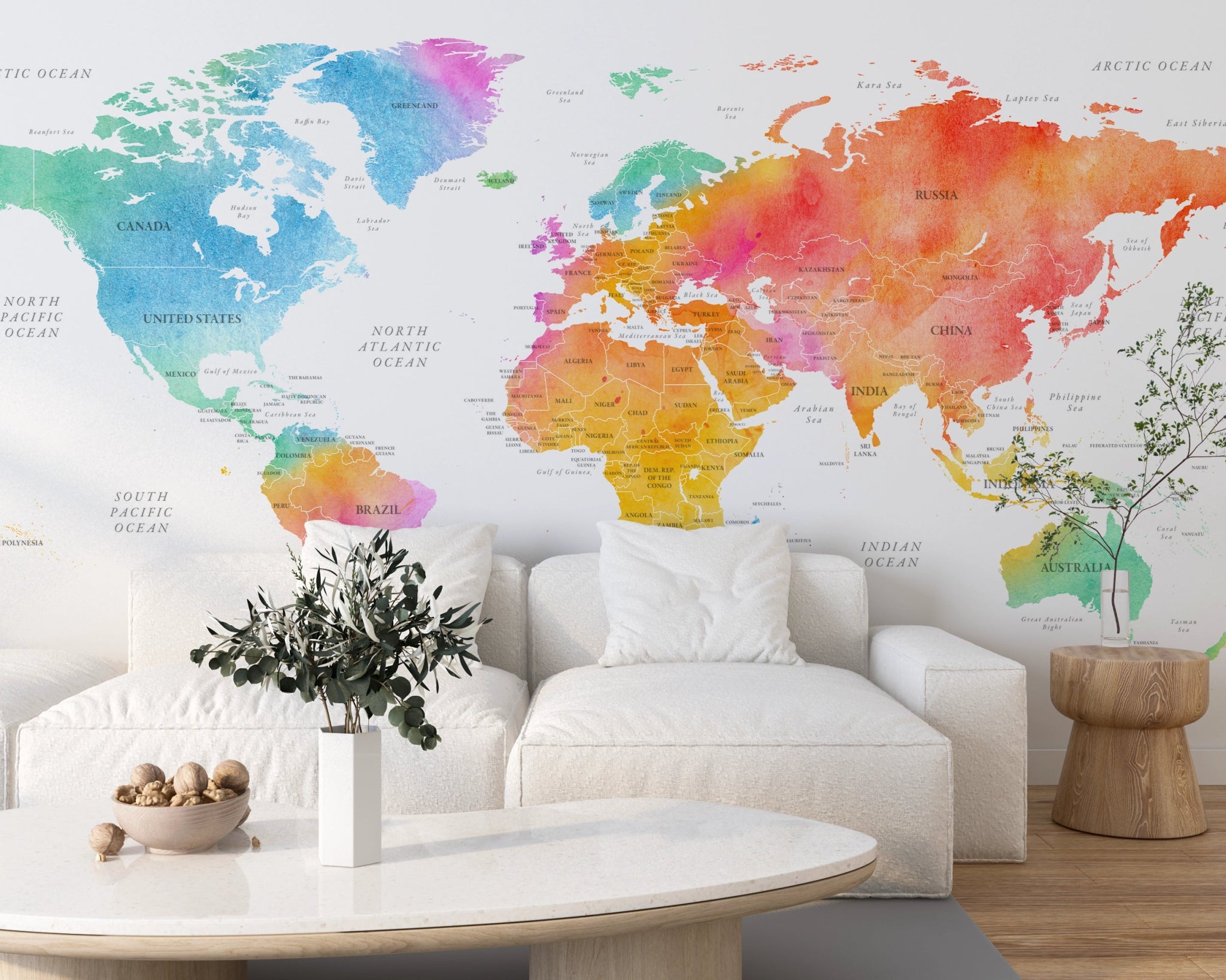 Papier peint carte du monde colorée - Kam et Léon