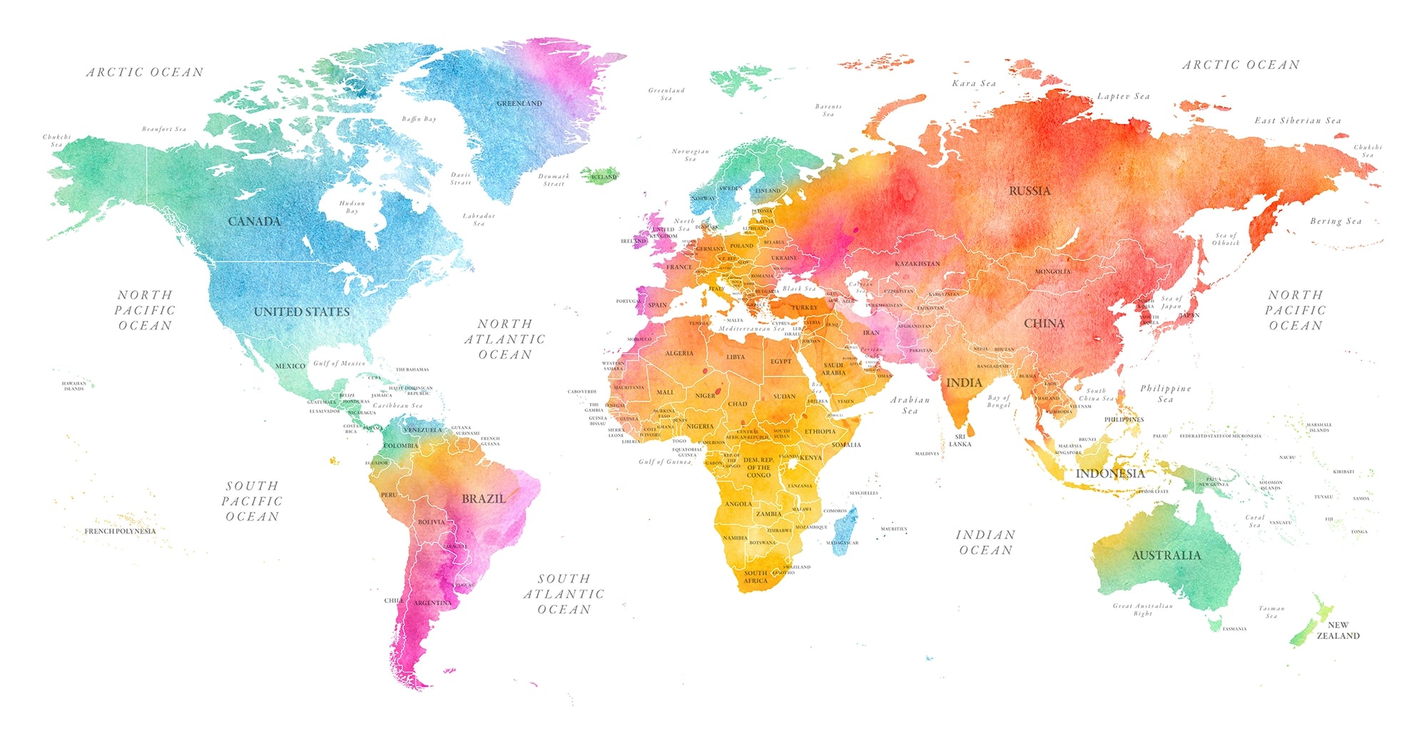 Papier peint carte du monde colorée