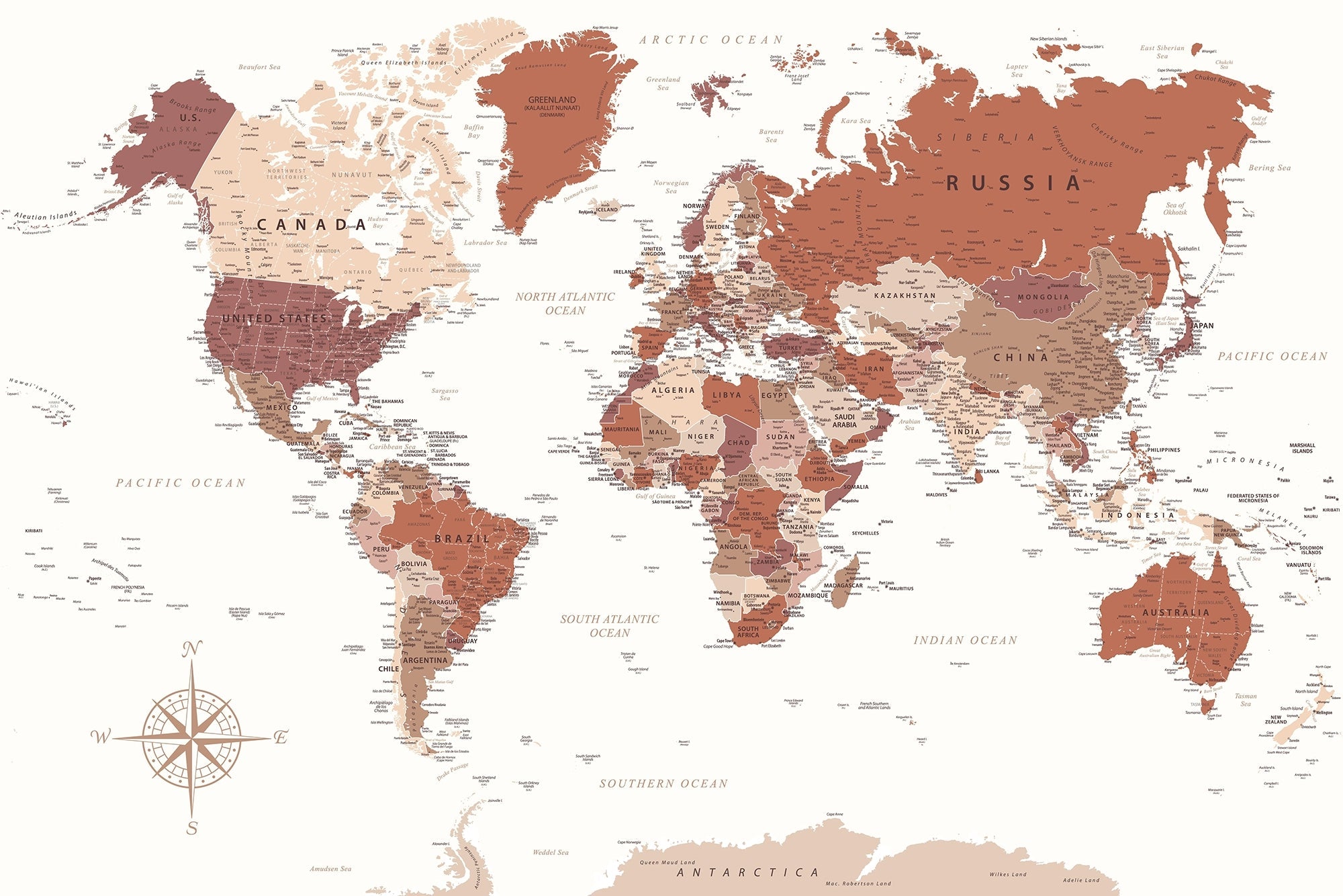 Papier Peint Carte du Monde Terracotta - Kam et Léon