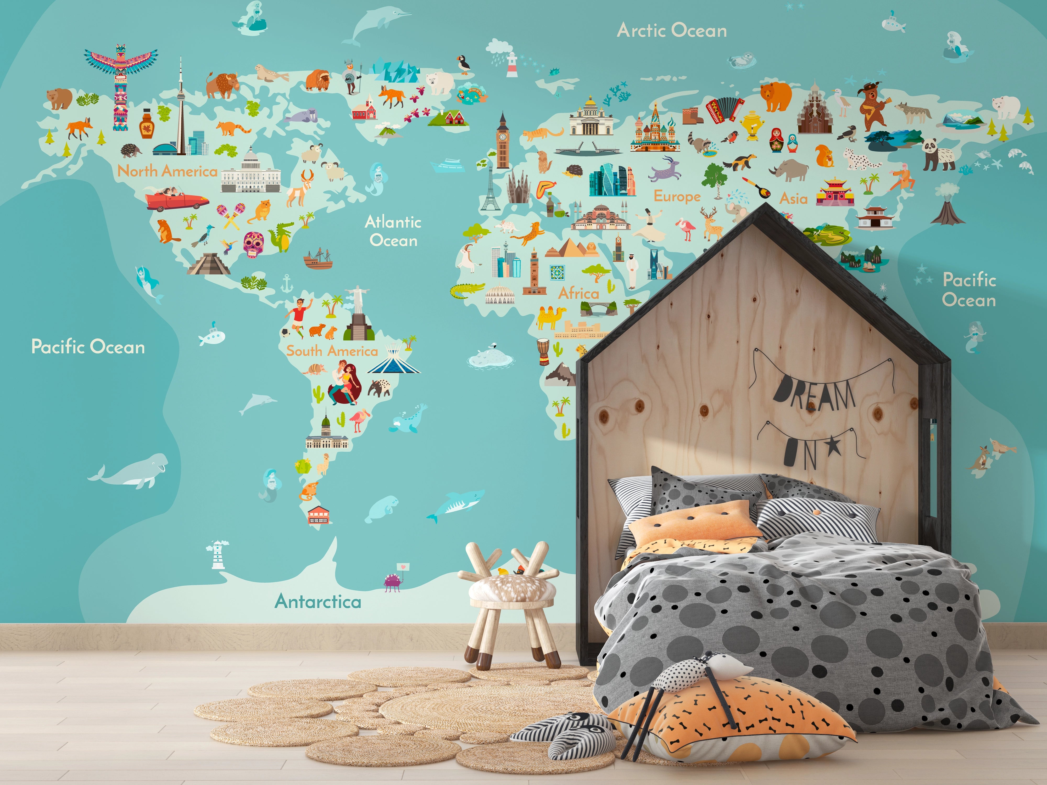 World map children's bedroom wallpaper