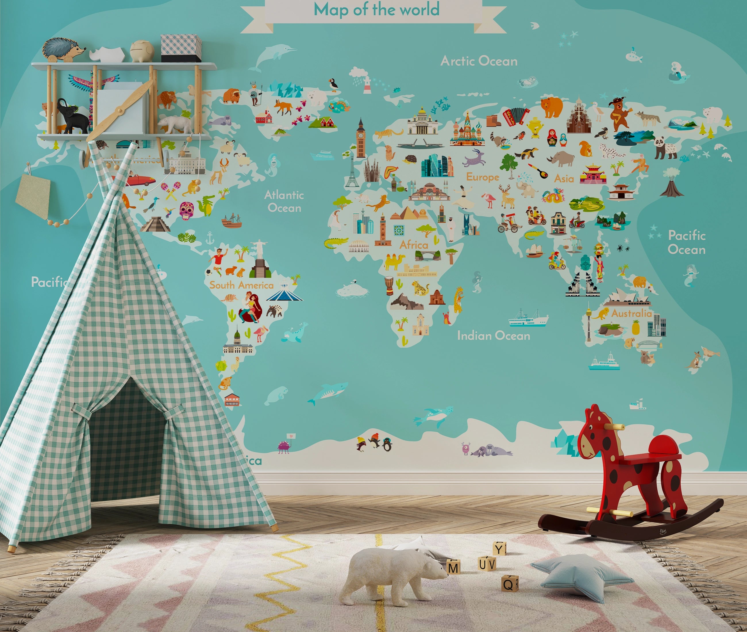 World map children's bedroom wallpaper