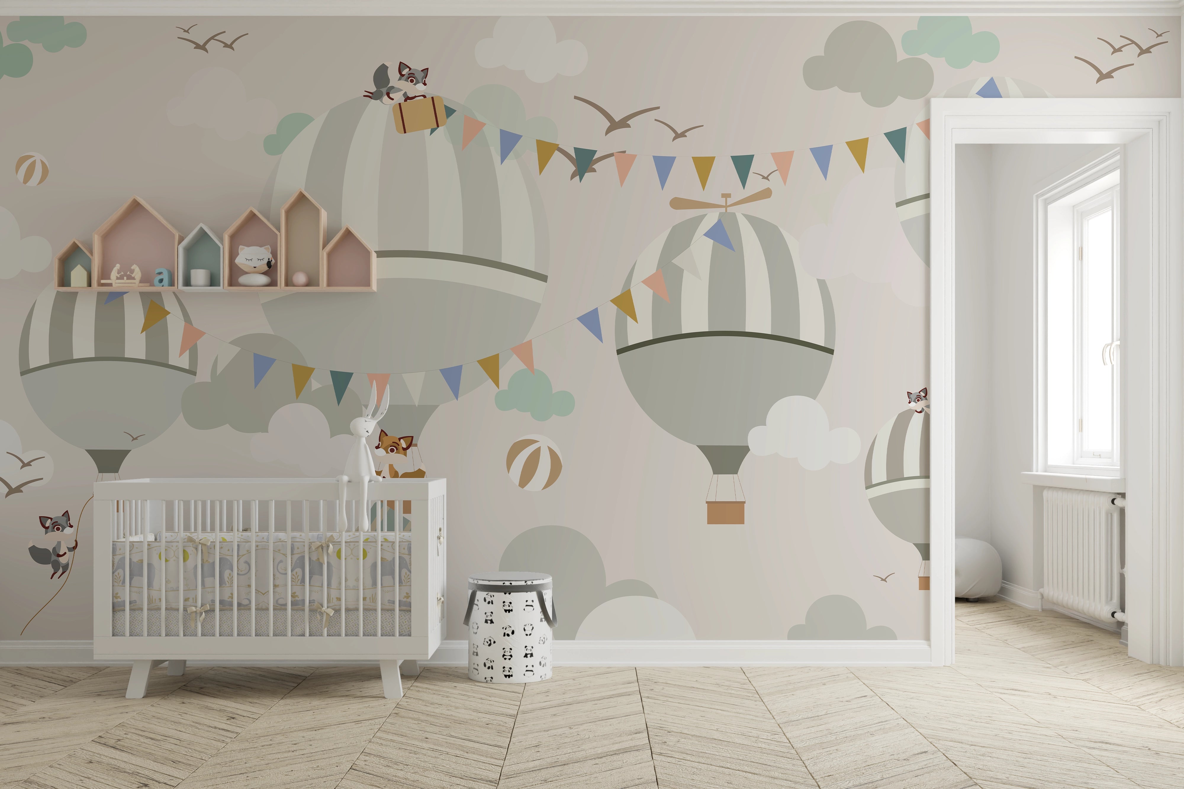 Hot air balloons children's bedroom wallpaper