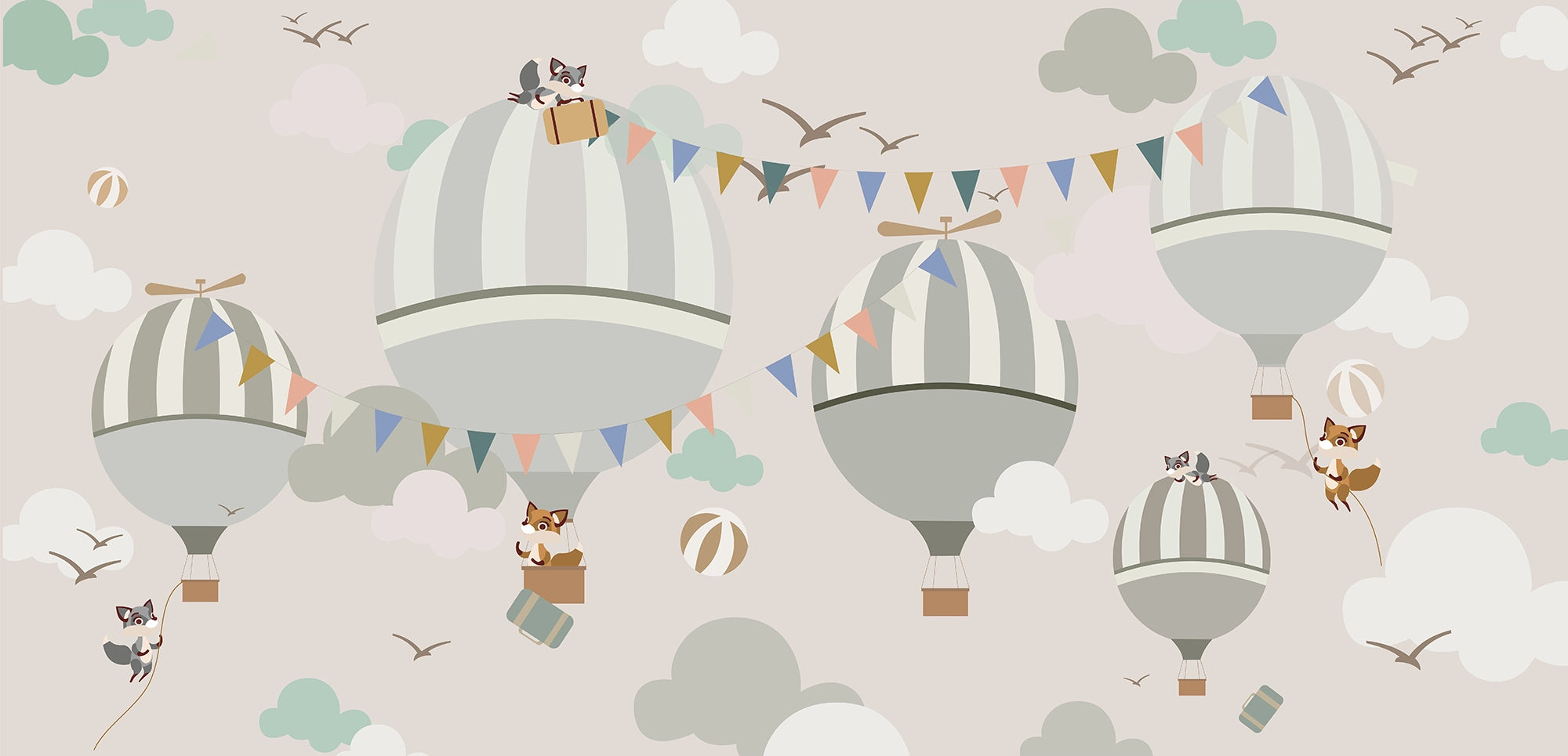 Hot air balloons children's bedroom wallpaper