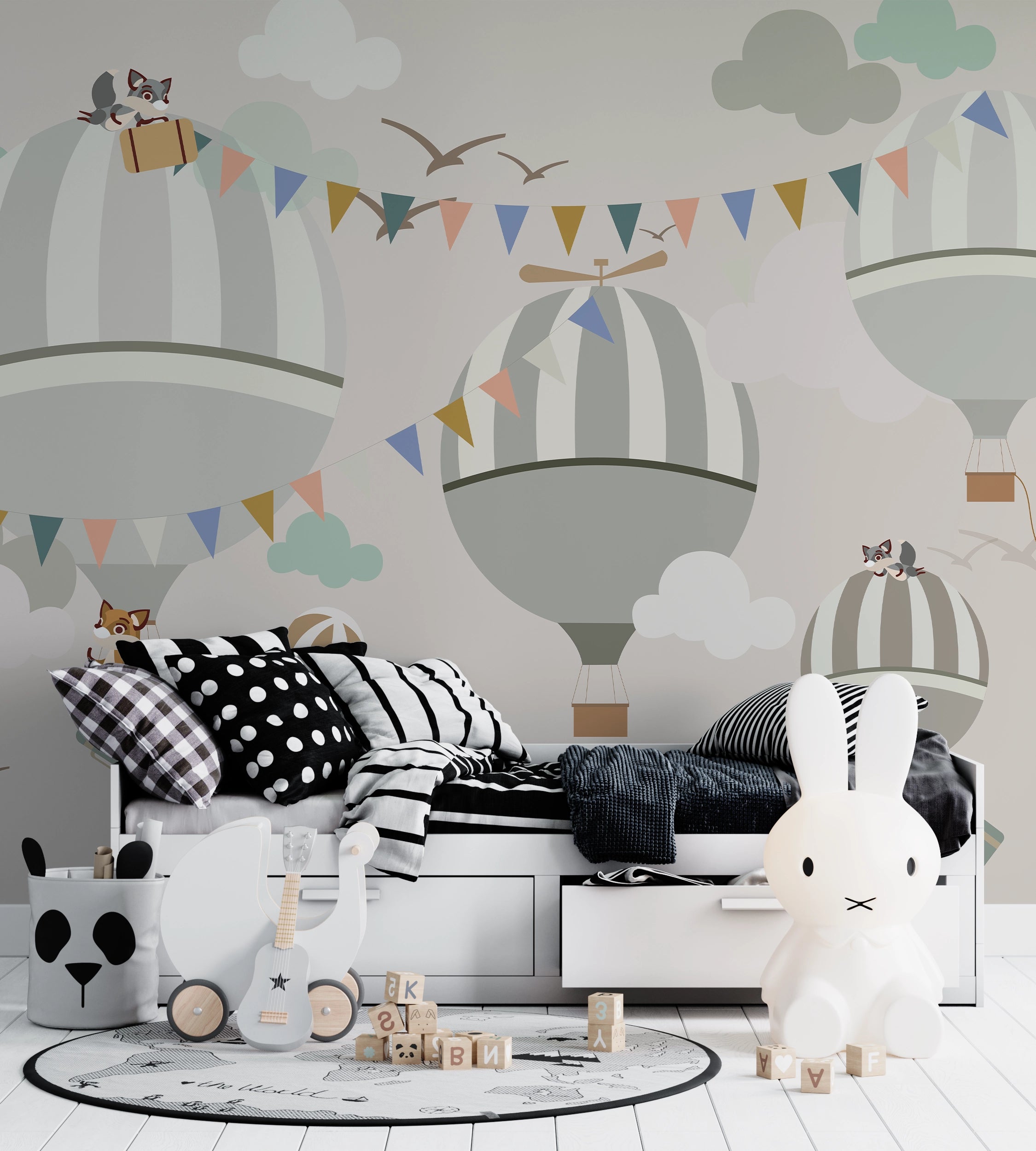 Hot air balloons children's bedroom wallpaper