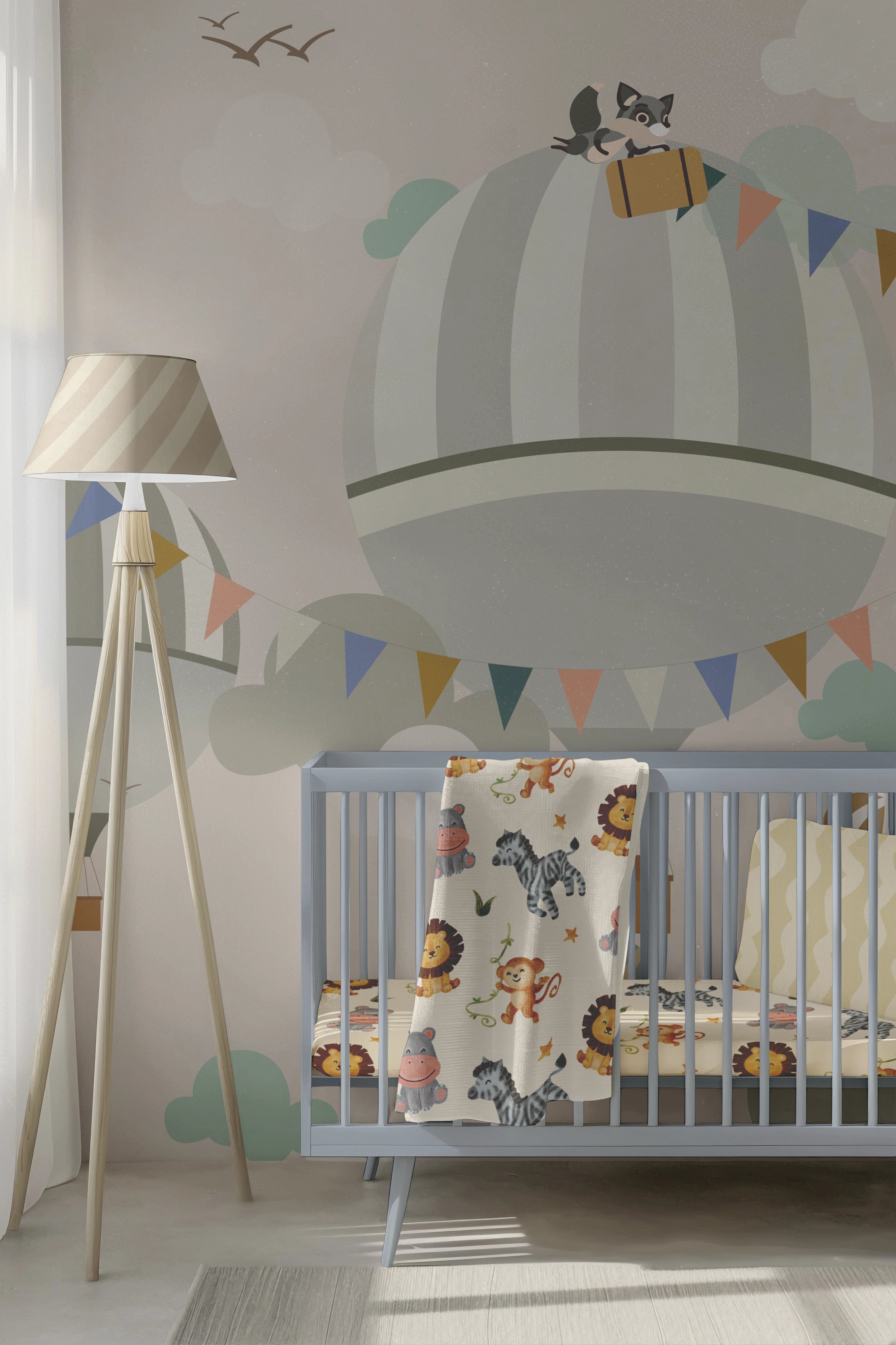 Hot air balloons children's bedroom wallpaper