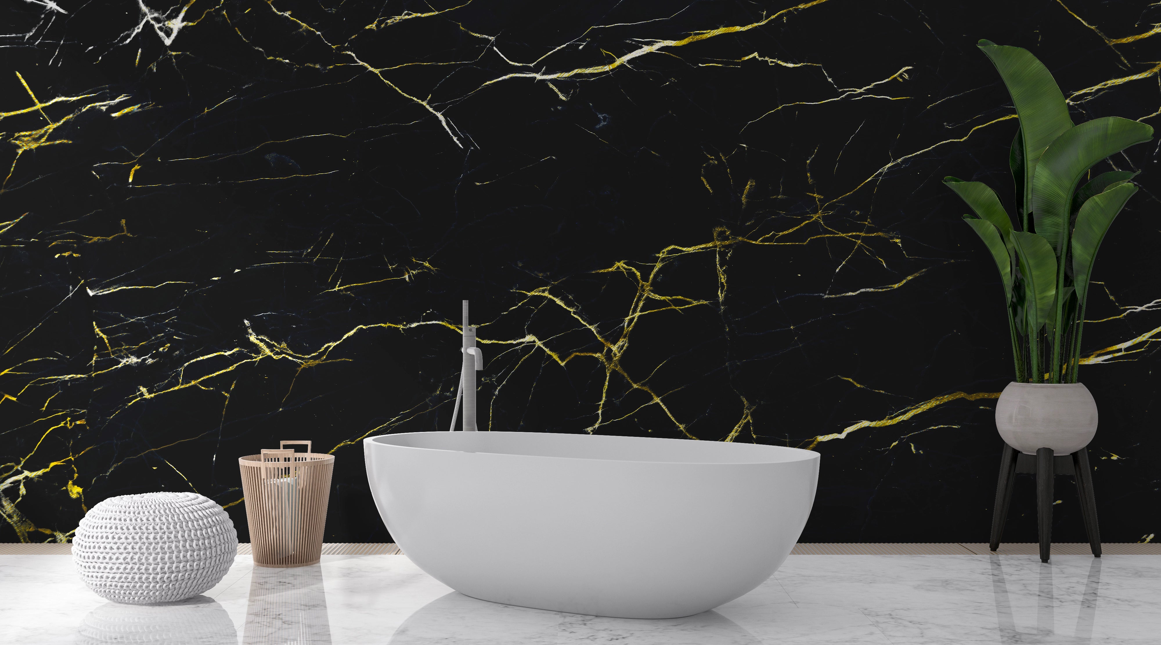 Black and yellow marble effect wallpaper