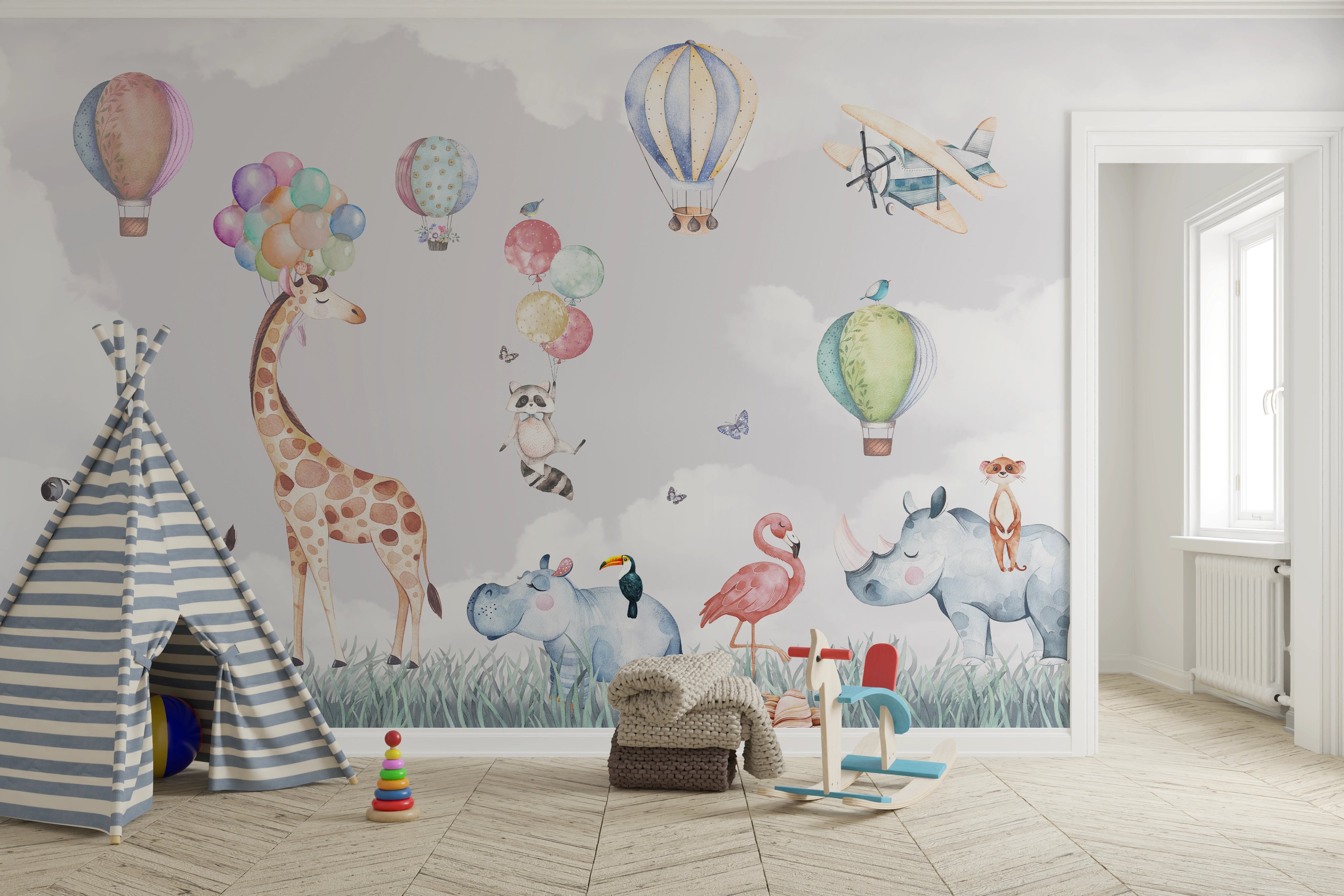 Elephant, toucan, flamingo and company wallpaper