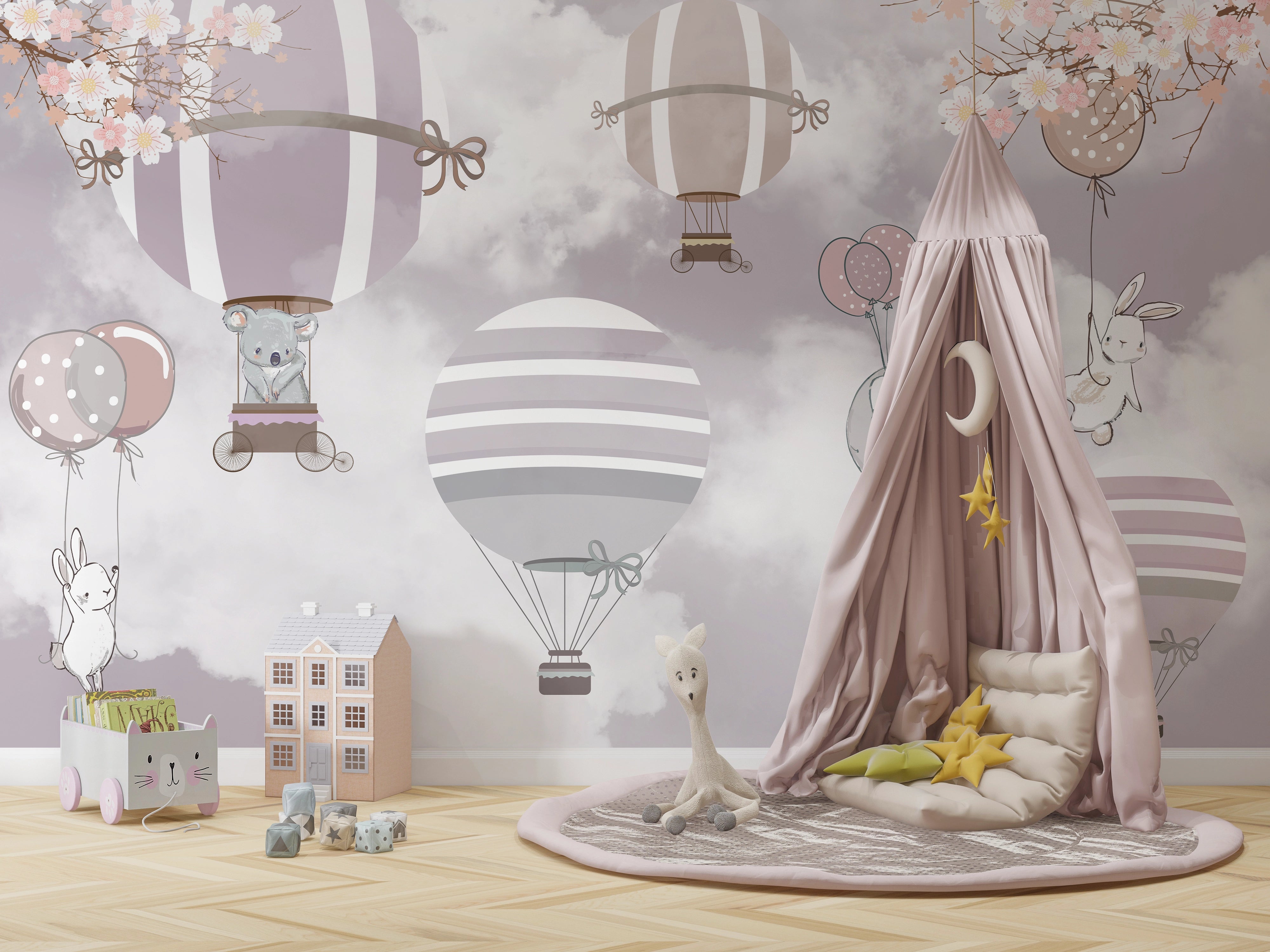 Children's Wallpaper Animals in Hot Air Balloons