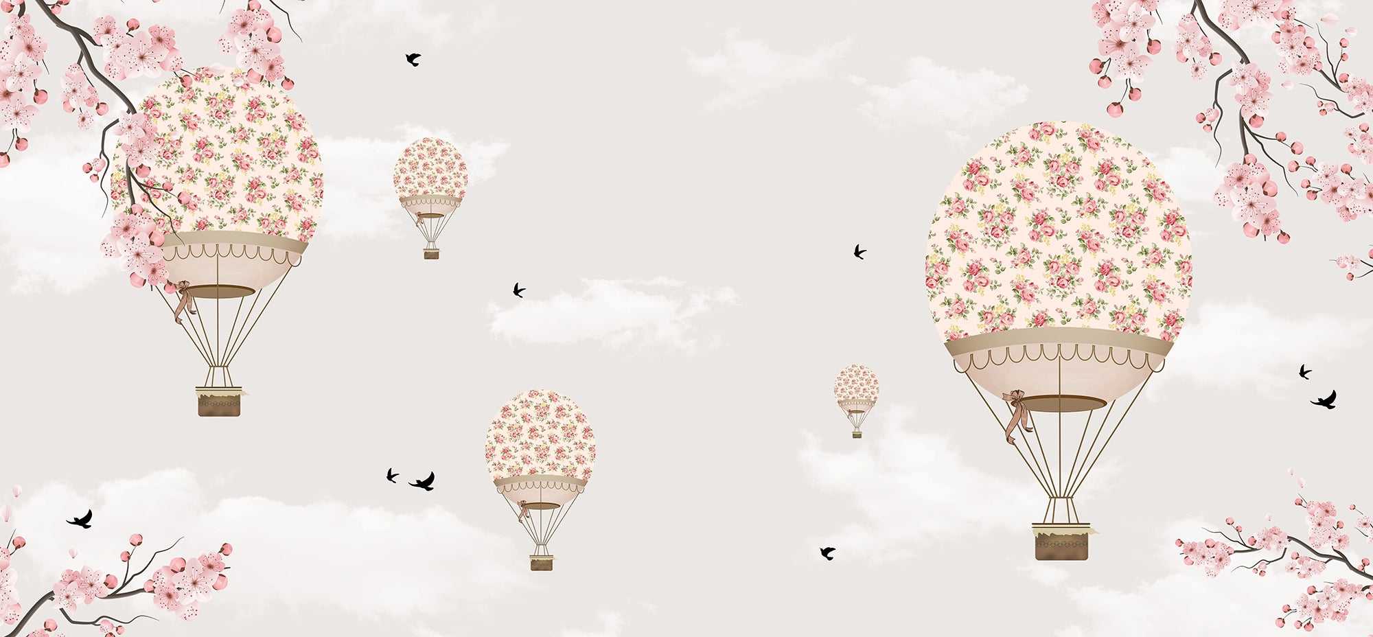 Children's wallpaper hot air balloons with flowers