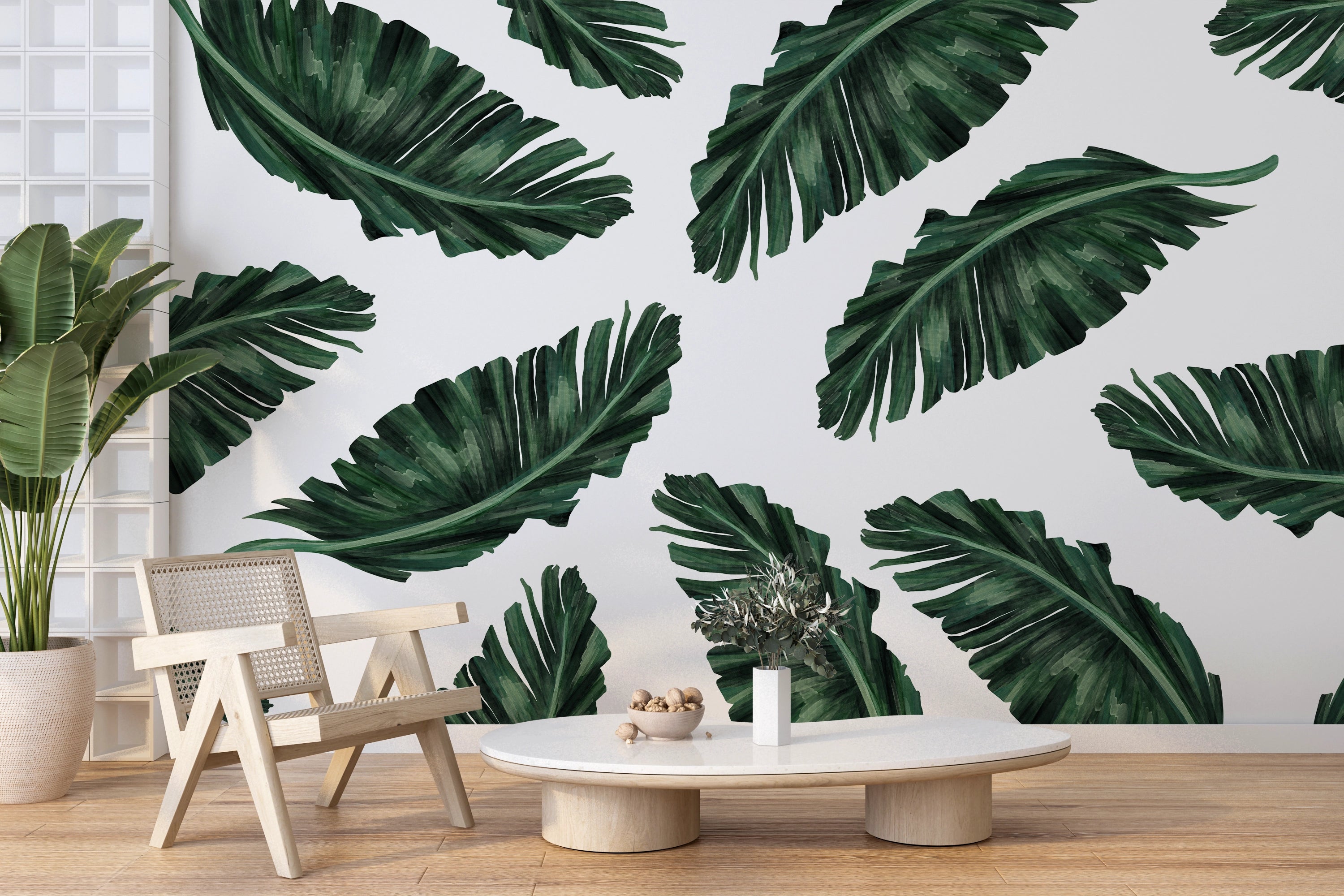 Papier peint grandes feuilles tropicales