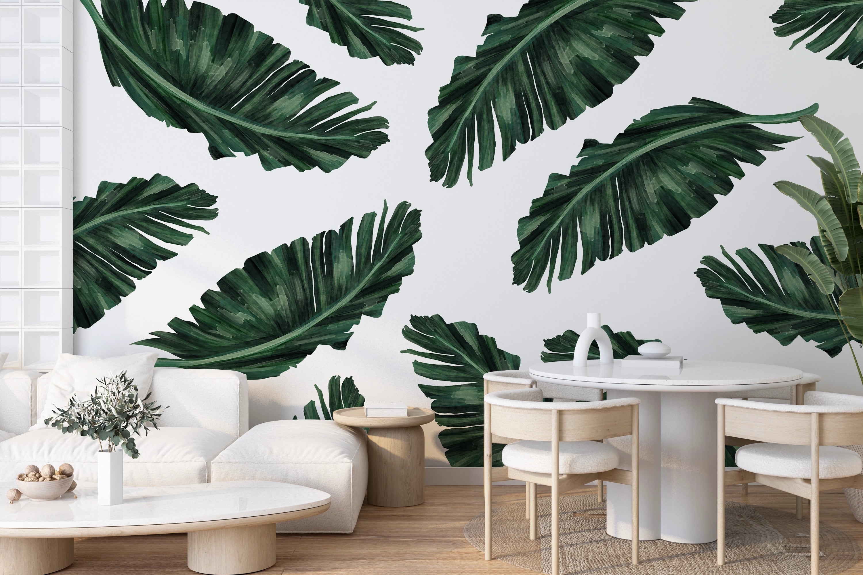 Papier peint grandes feuilles tropicales