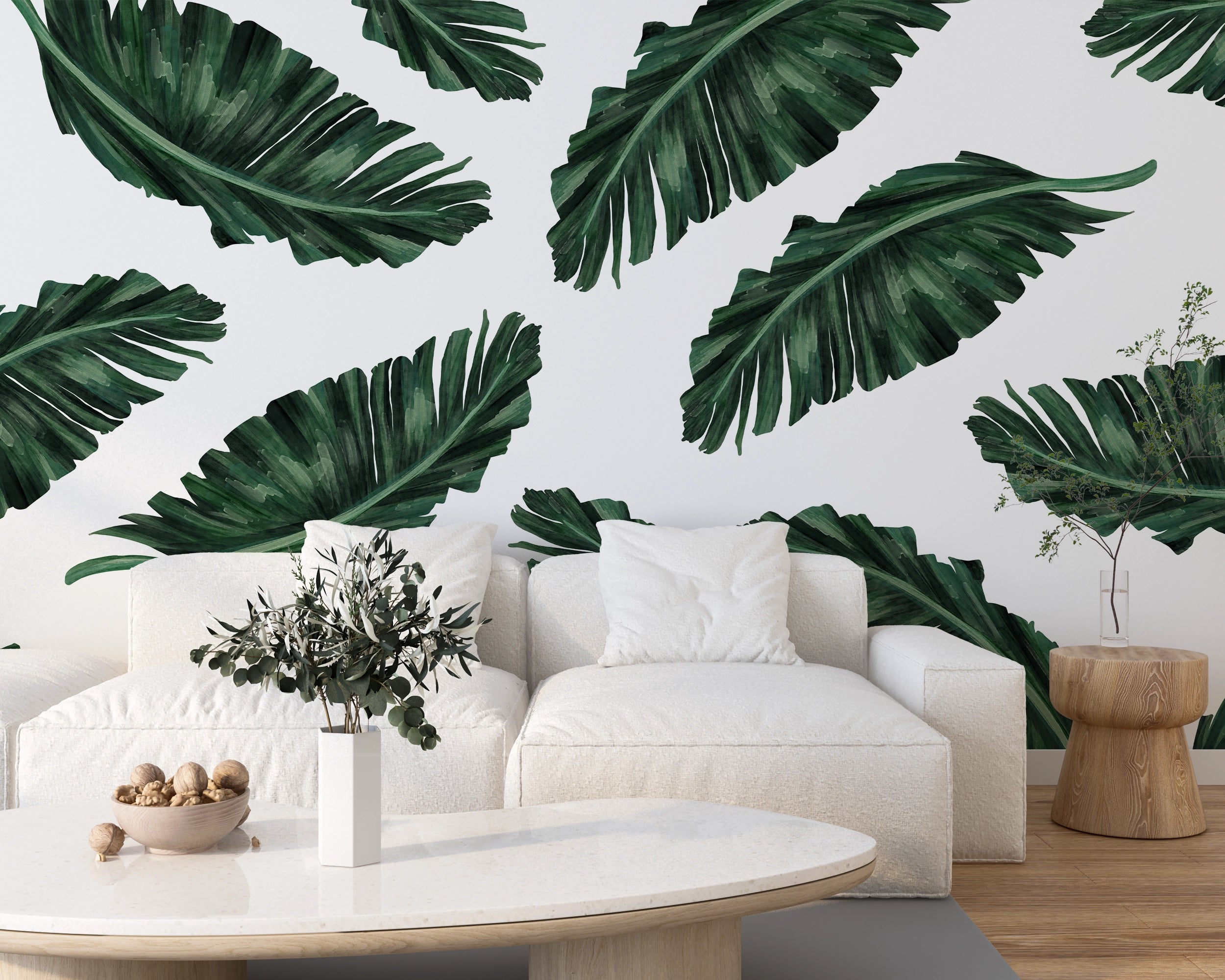 Papier peint grandes feuilles tropicales