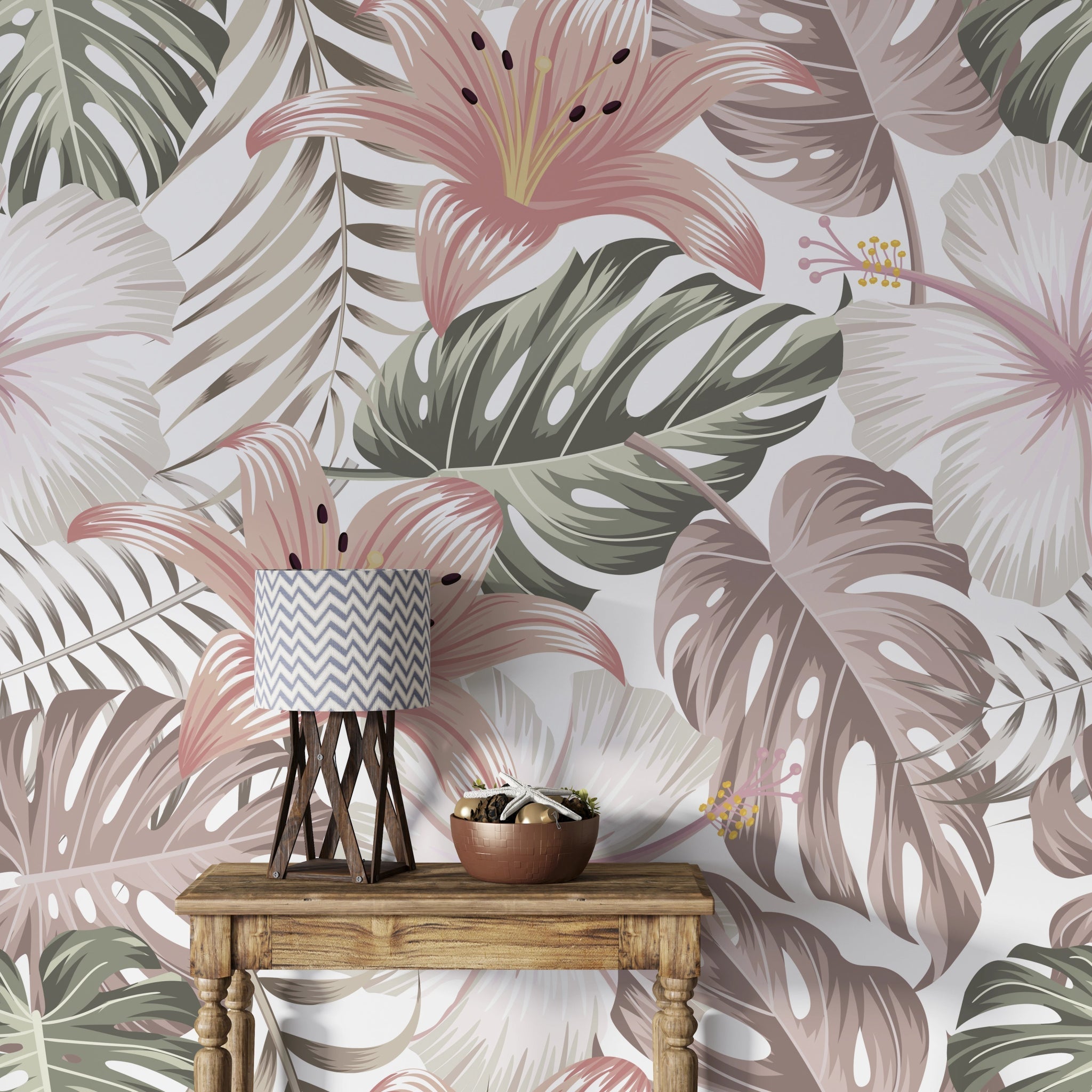 Papier peint hibiscus et monstera - Kam & Leon