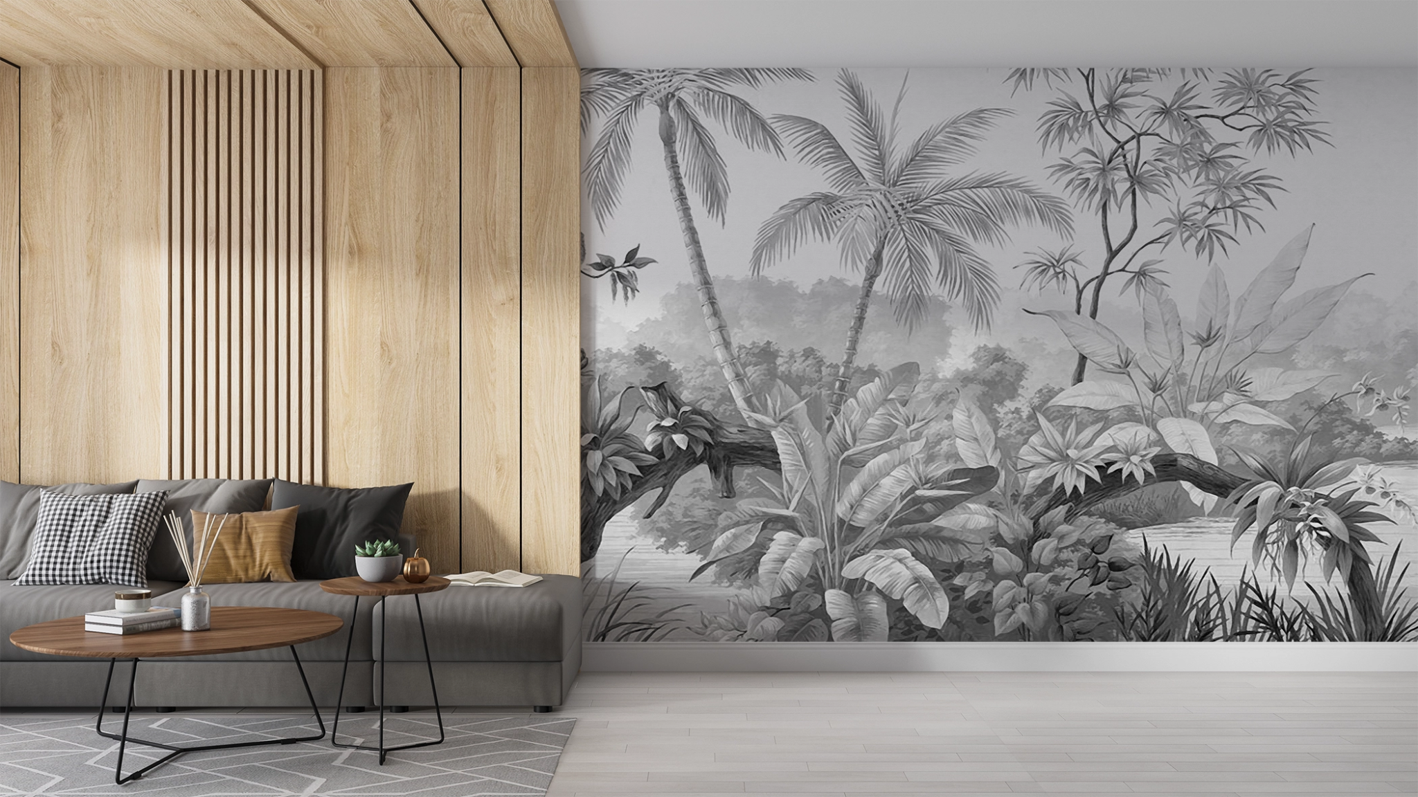 Papier peint Jungle Noir et Blanc tendance - Kam & Leon