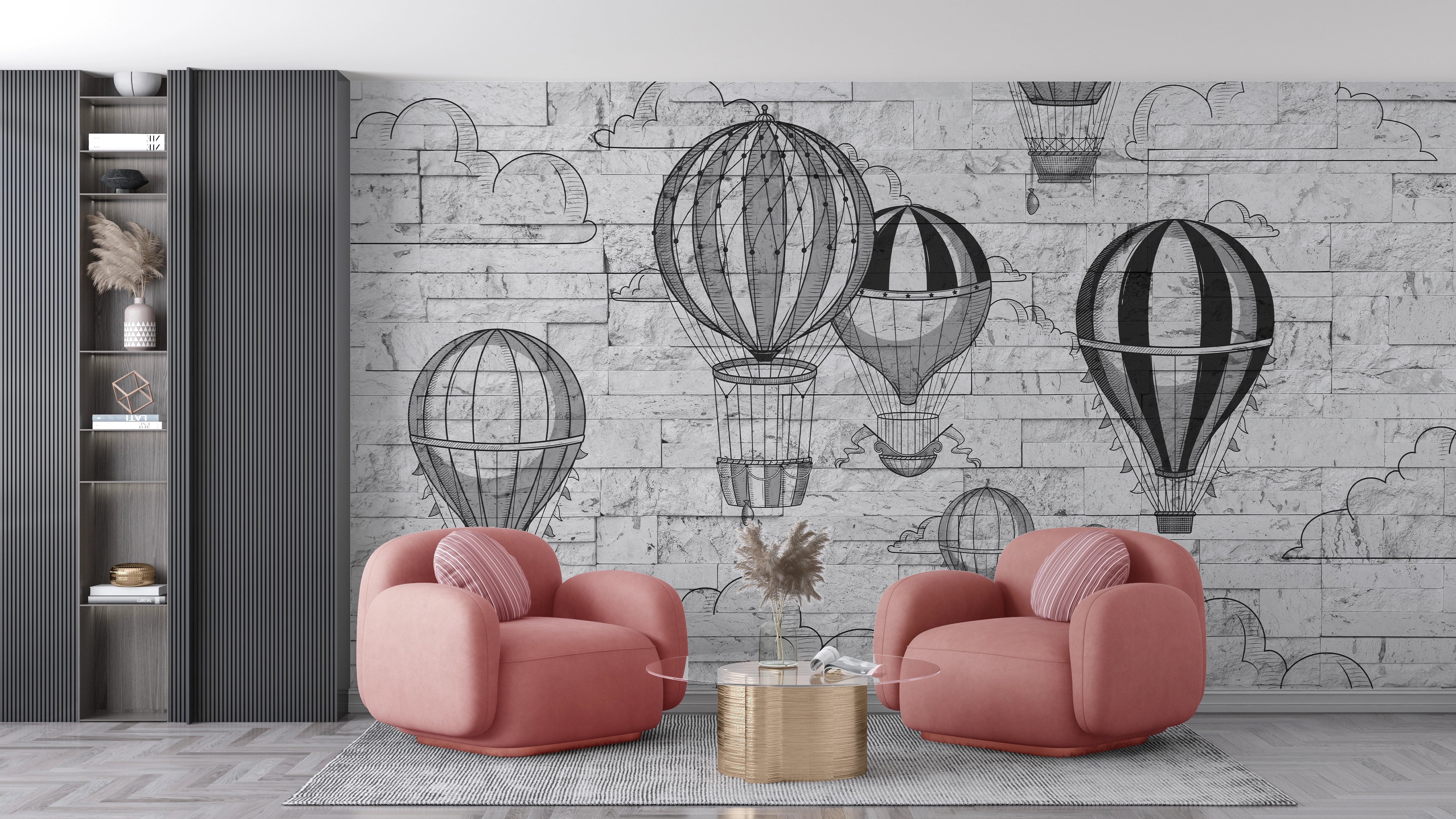 Black &amp; white hot air balloon wallpaper