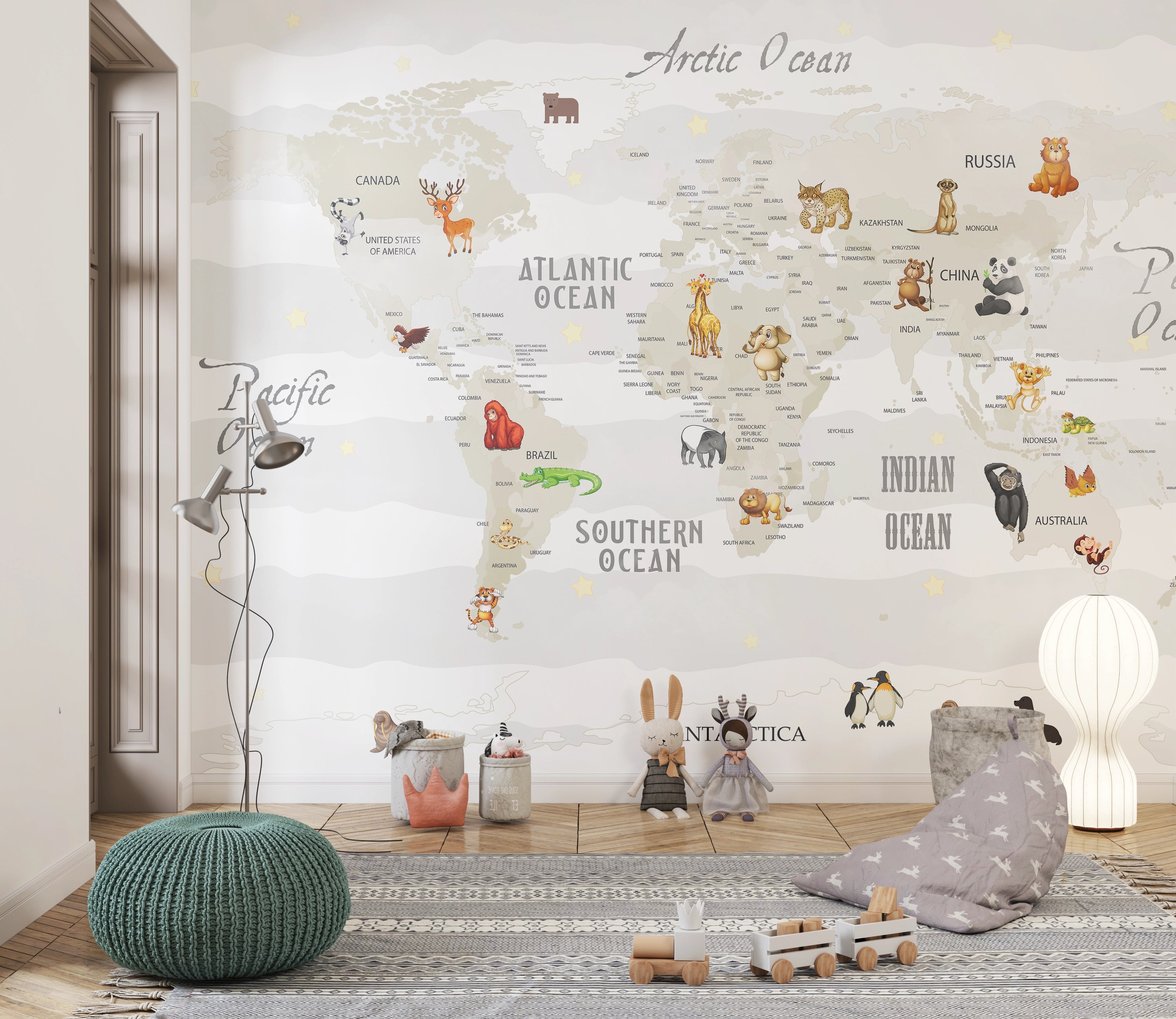 Panoramic wallpaper world map children's room