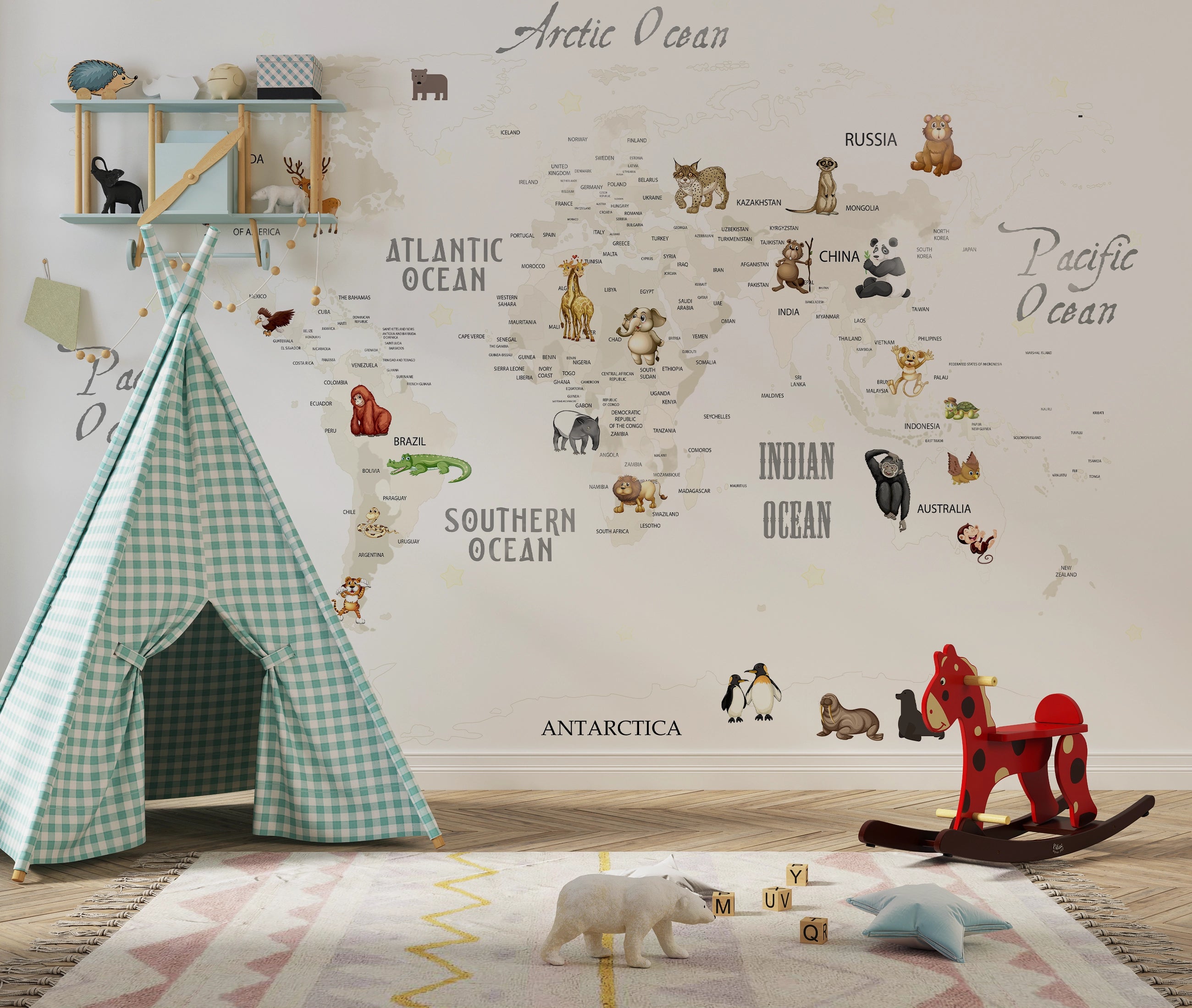 Panoramic wallpaper world map children's room