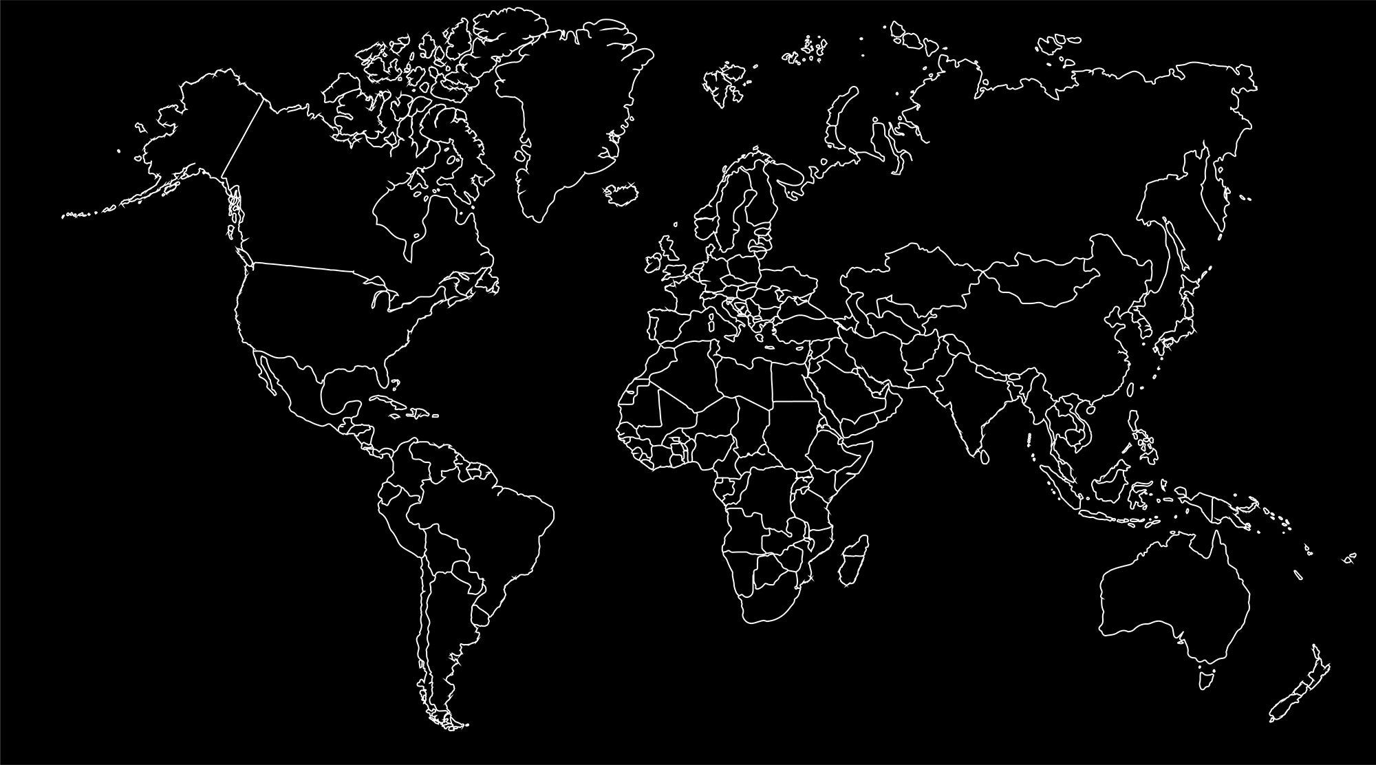 Black world map panoramic wallpaper