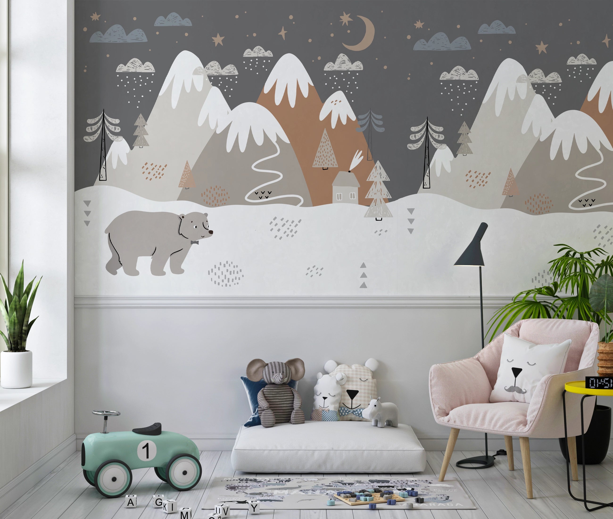 Snowy Mountain Baby Room Panoramic Wallpaper