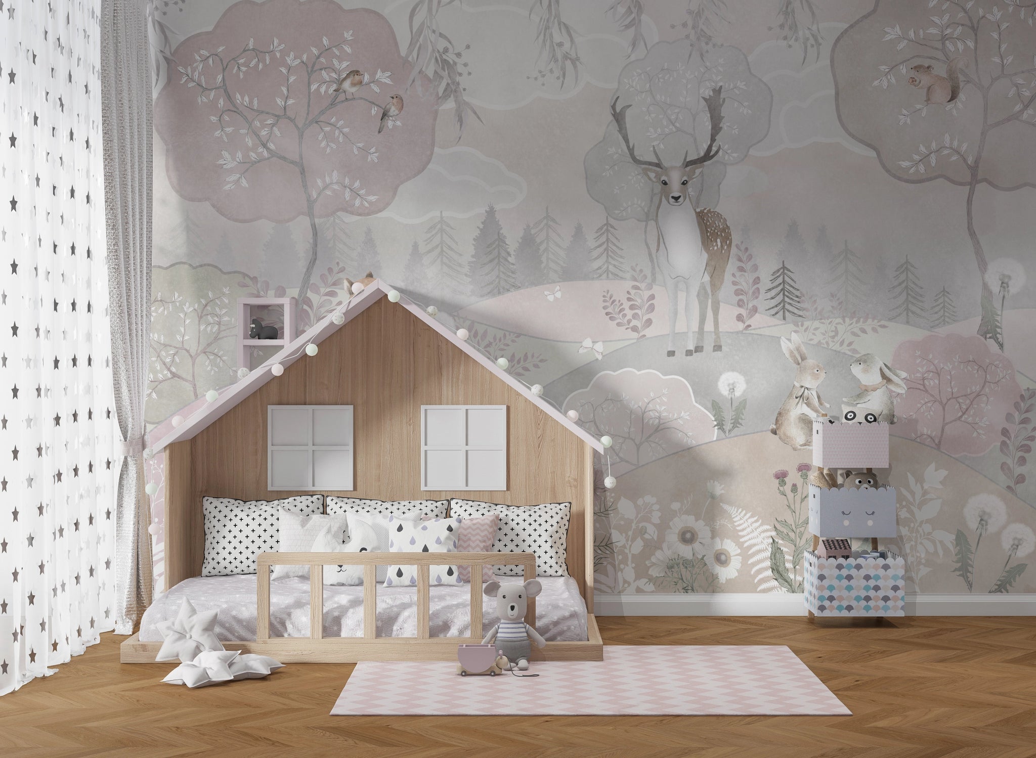 Papier Peint Panoramique Chambre Enfant Animaux de la Forêt - Kam et Léon