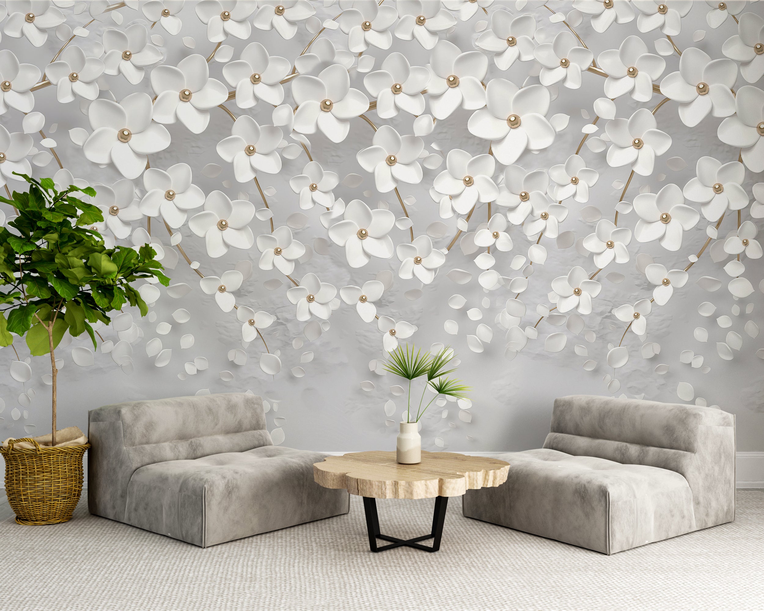 3D Floral Elegance Panoramic Wallpaper