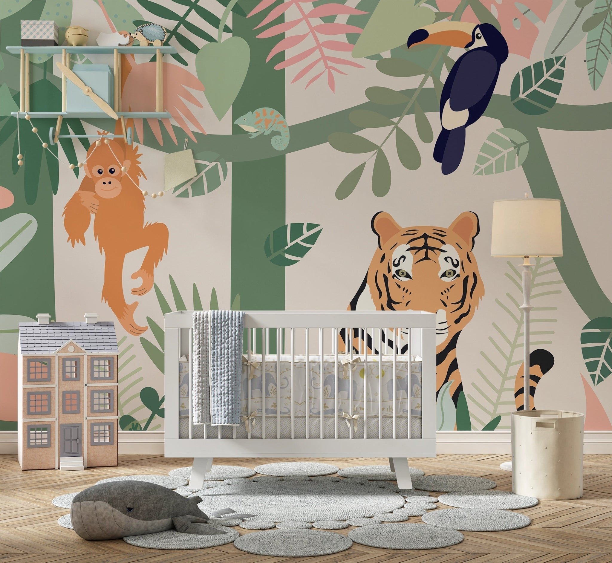 Papier Peint Panoramique Enfants Animaux de la Jungle - Kam & Leon