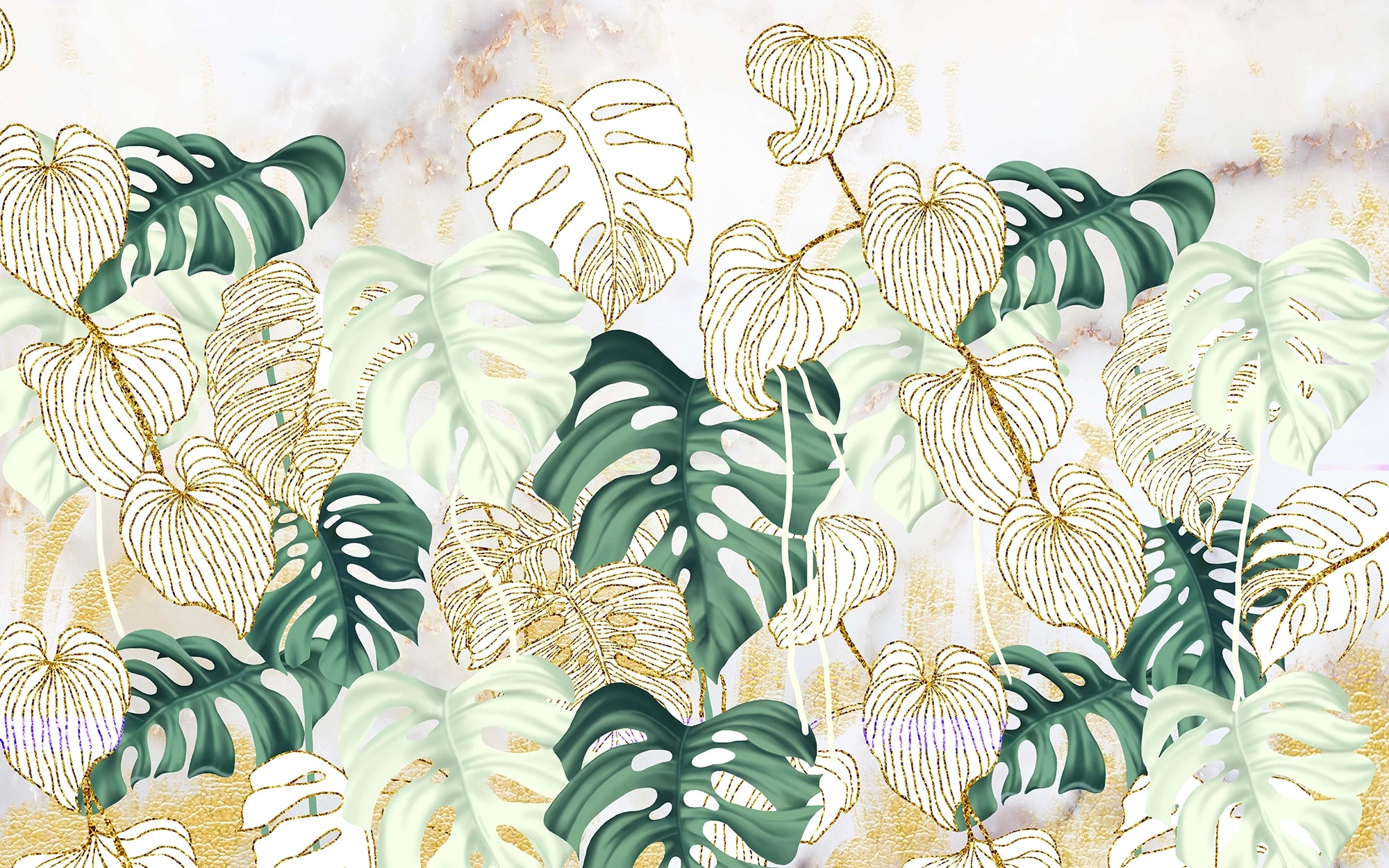 Monstera leaf panoramic wallpaper