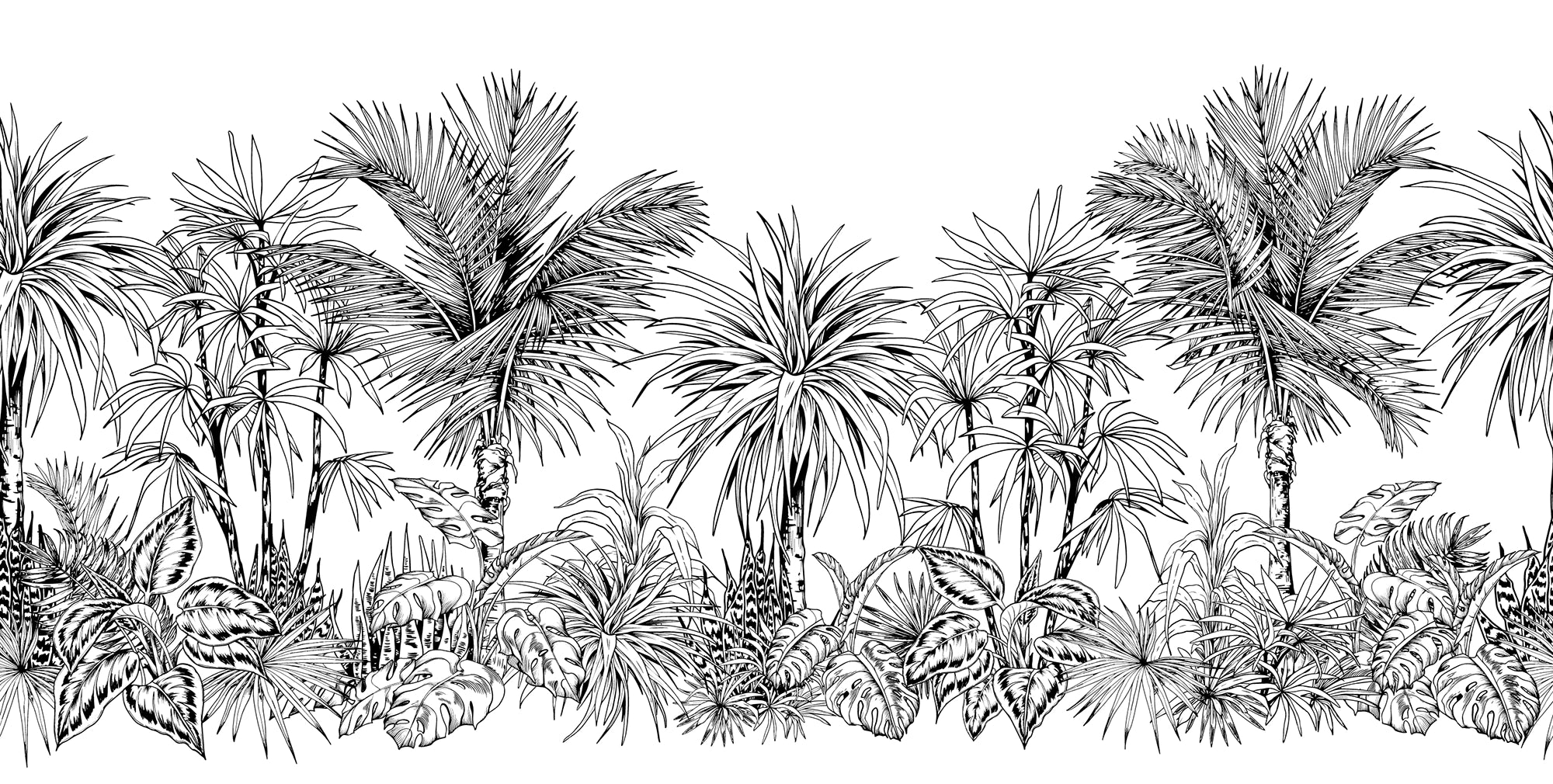 Papier peint panoramique forêt tropicale monochrome