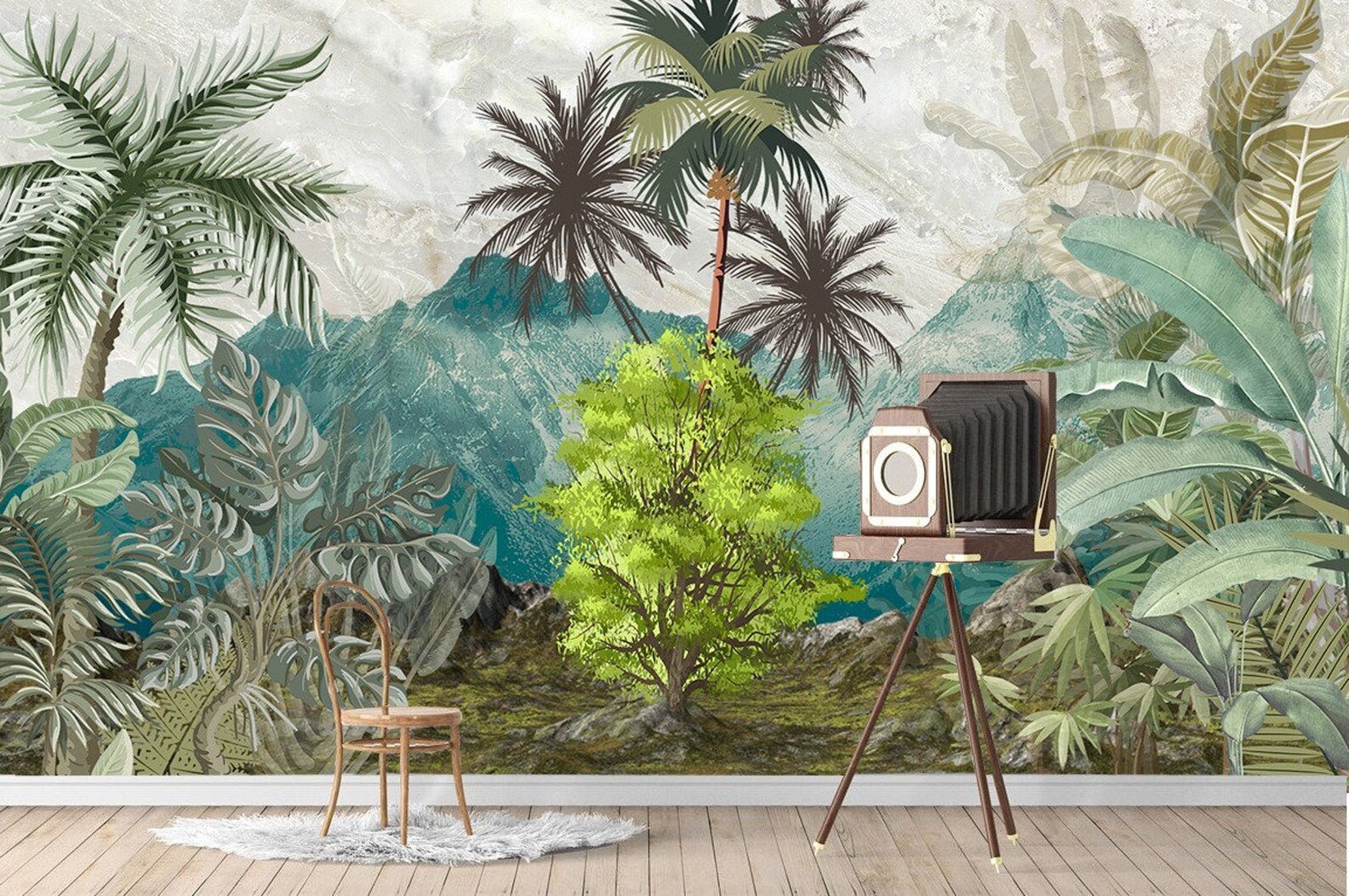 Papier peint panoramique forêt tropicale tendance - Kam & Leon