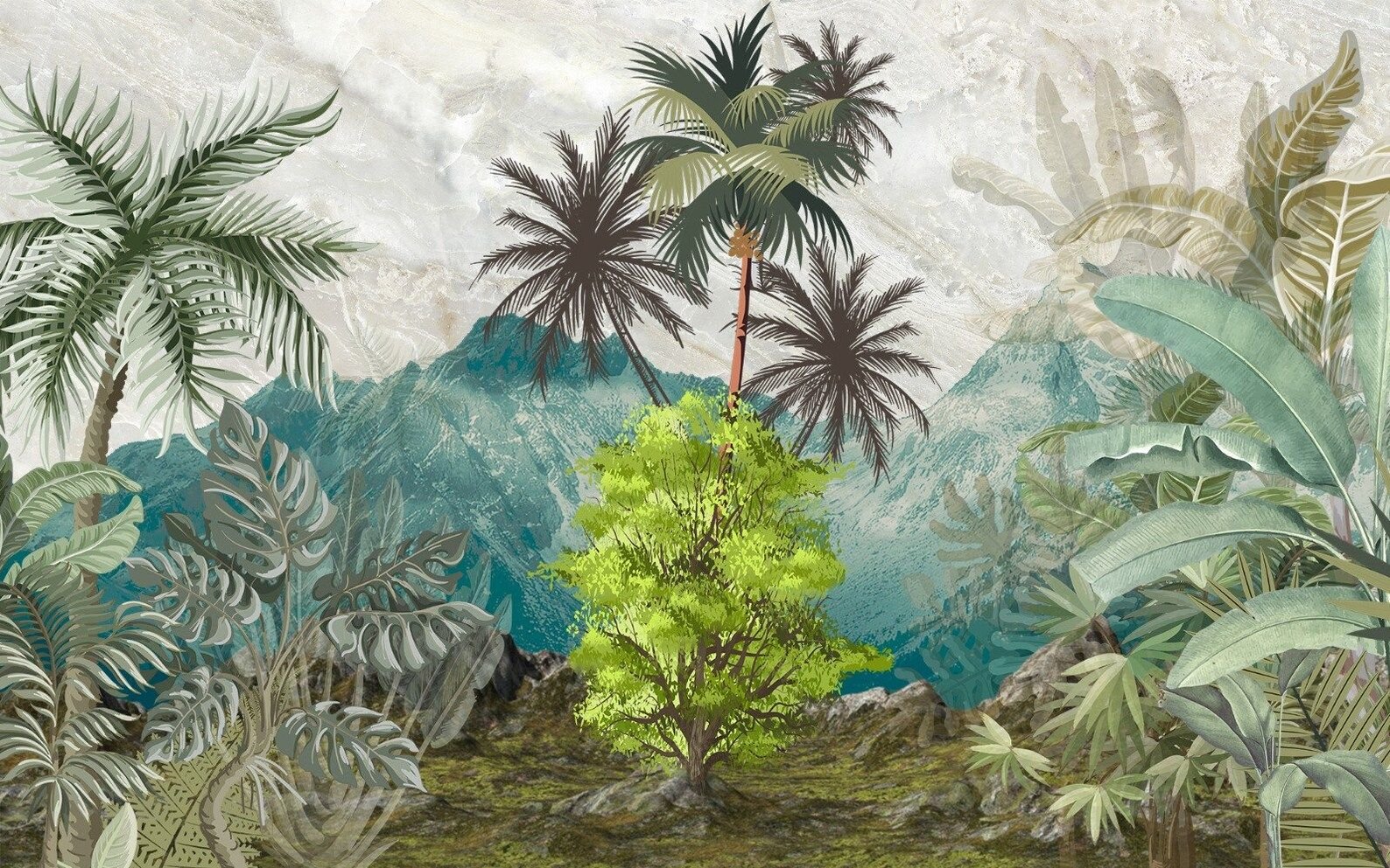 Papier peint panoramique forêt tropicale tendance - Kam & Leon