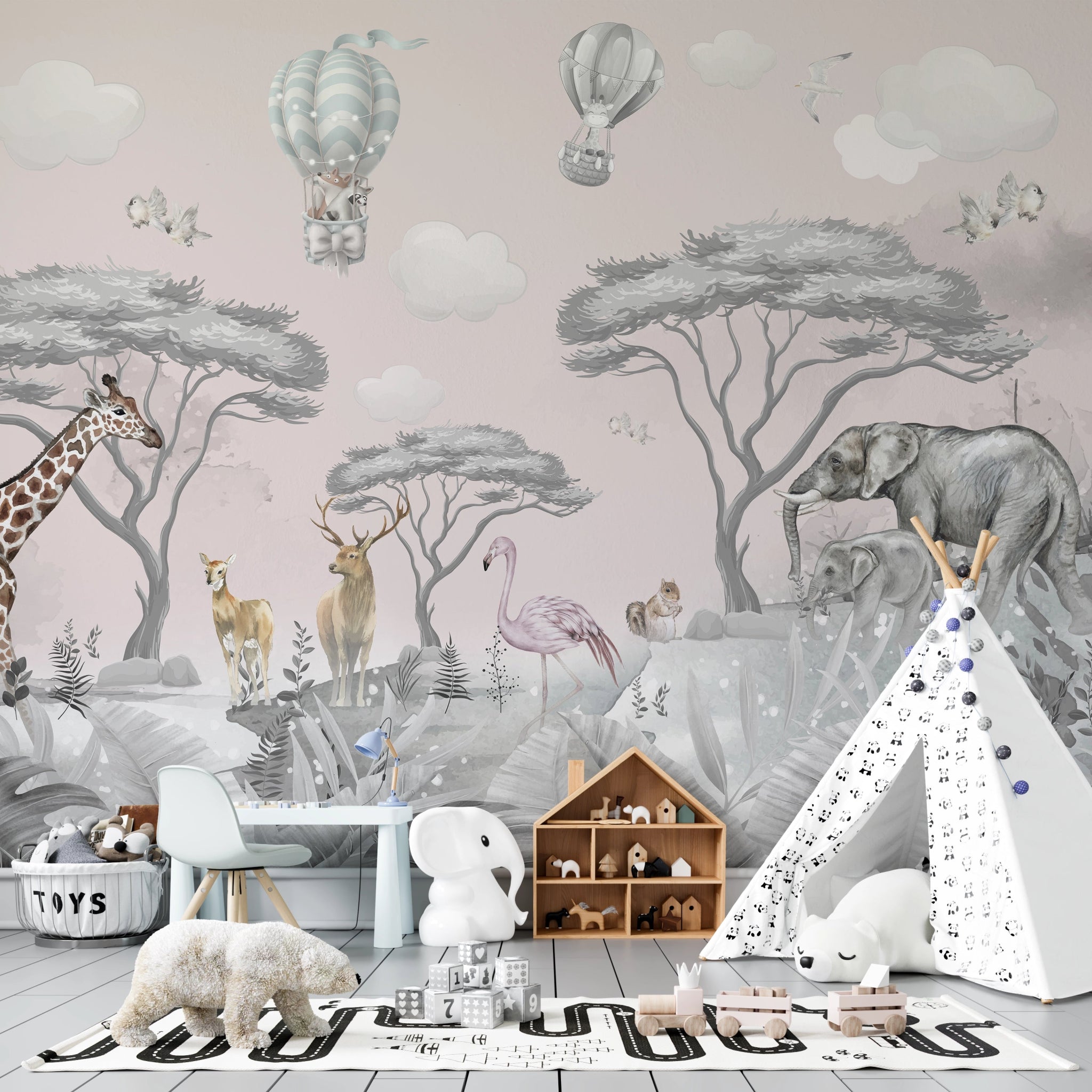 Papier peint panoramique Jungle Rose chambre enfant - Kam & Leon