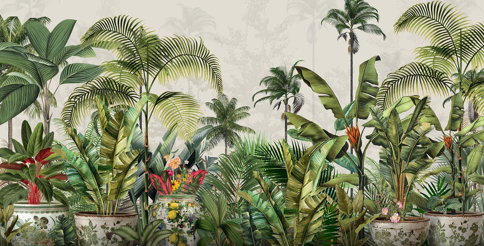 Tropical jungle panoramic wallpaper