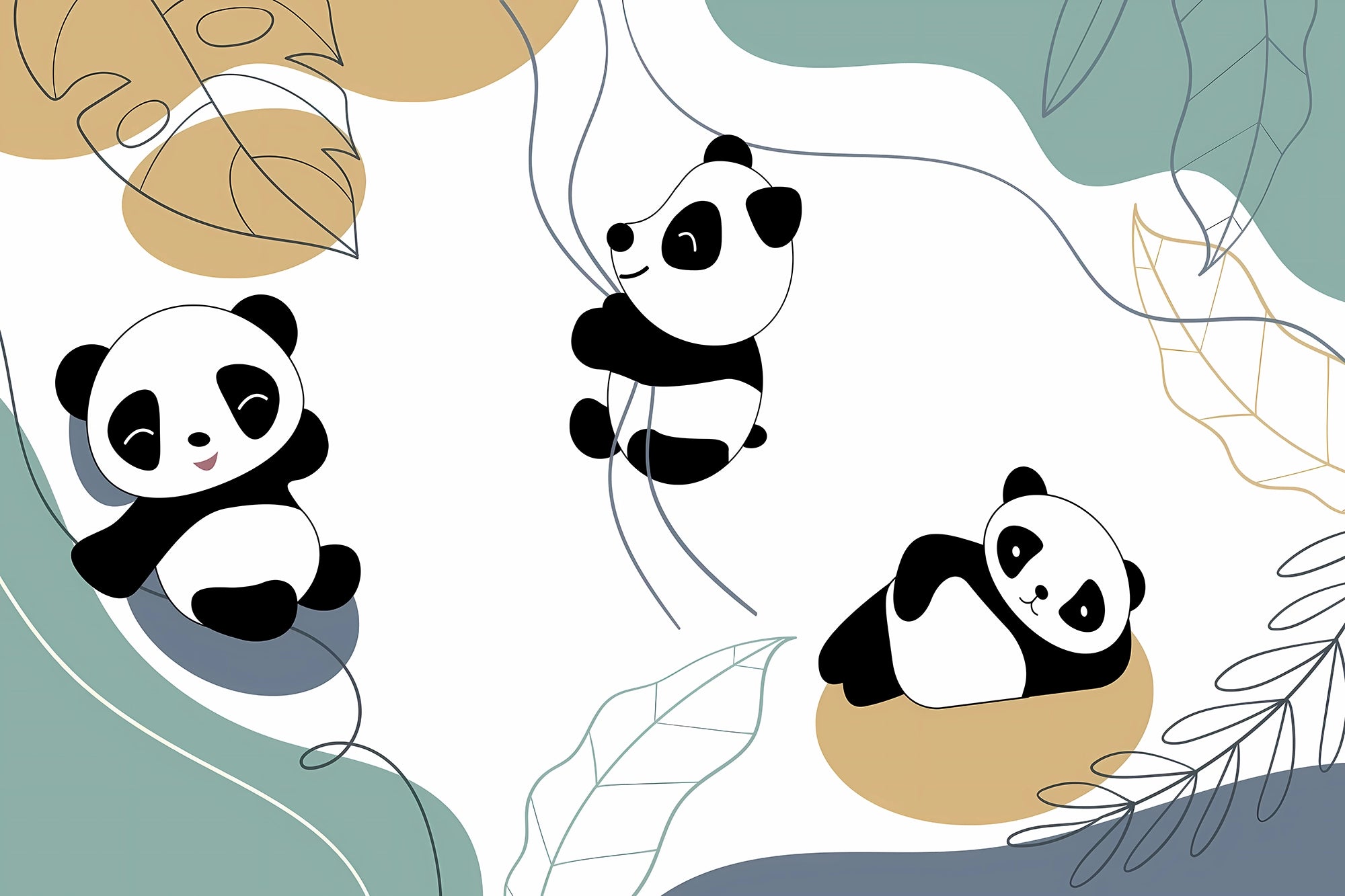 Cute little pandas panoramic wallpaper