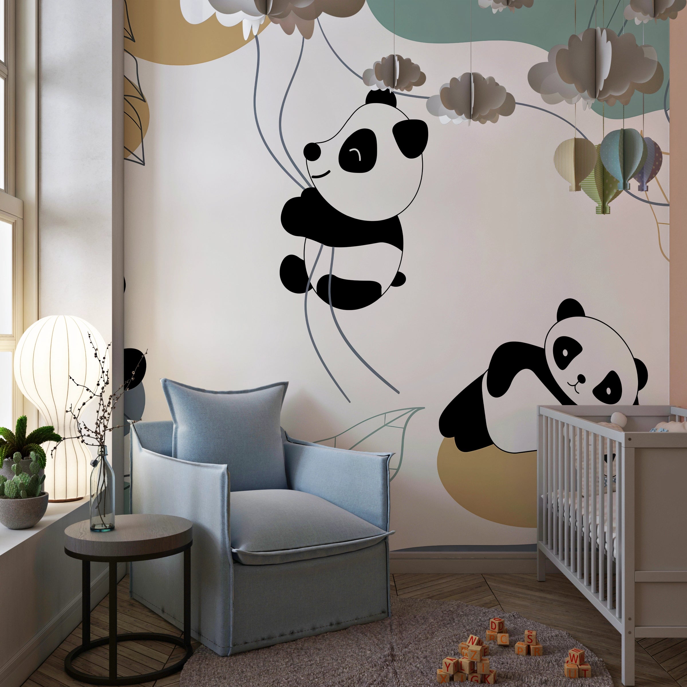 Cute little pandas panoramic wallpaper